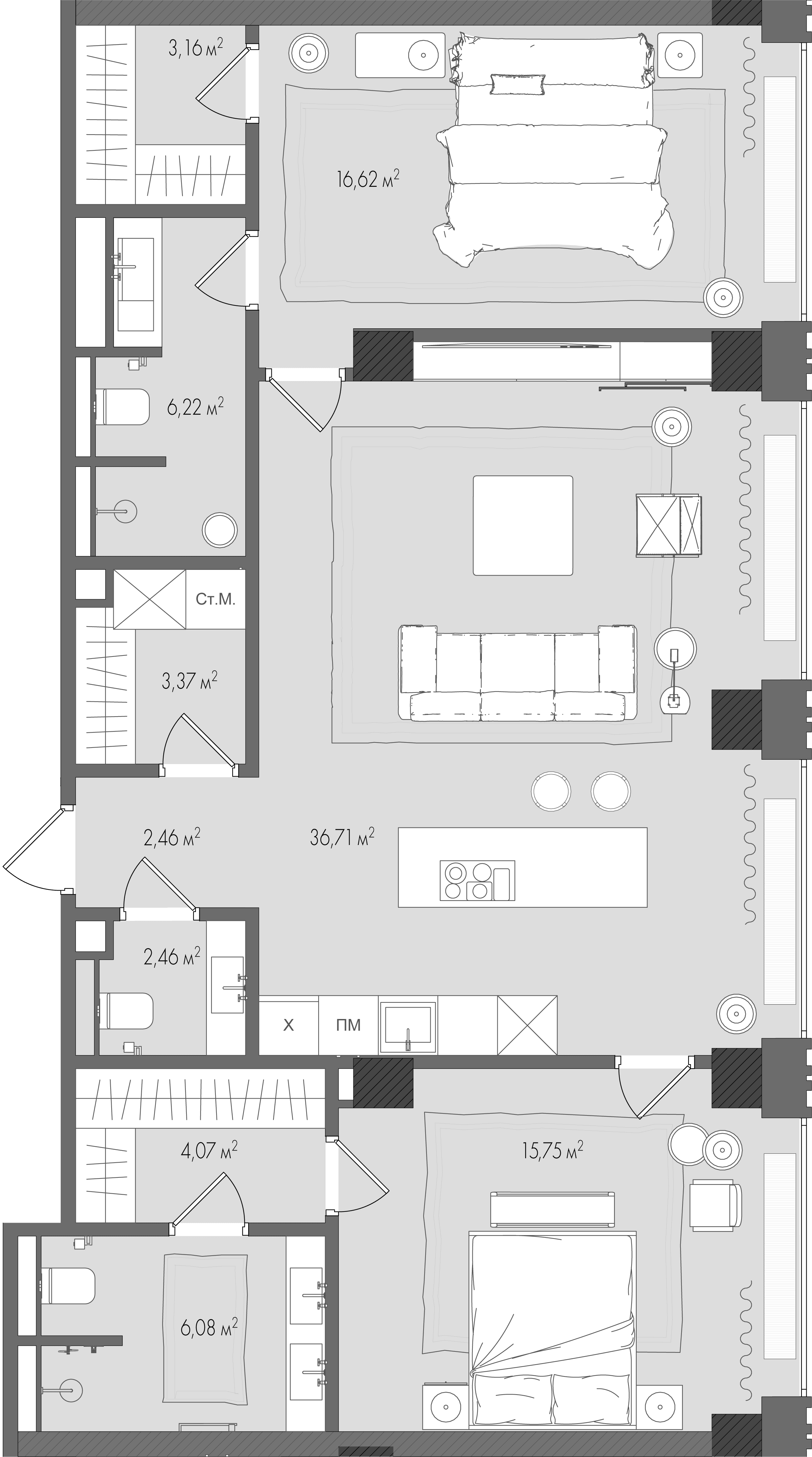 2-комнатная, 96,8 м² — 184 888 000 ₽