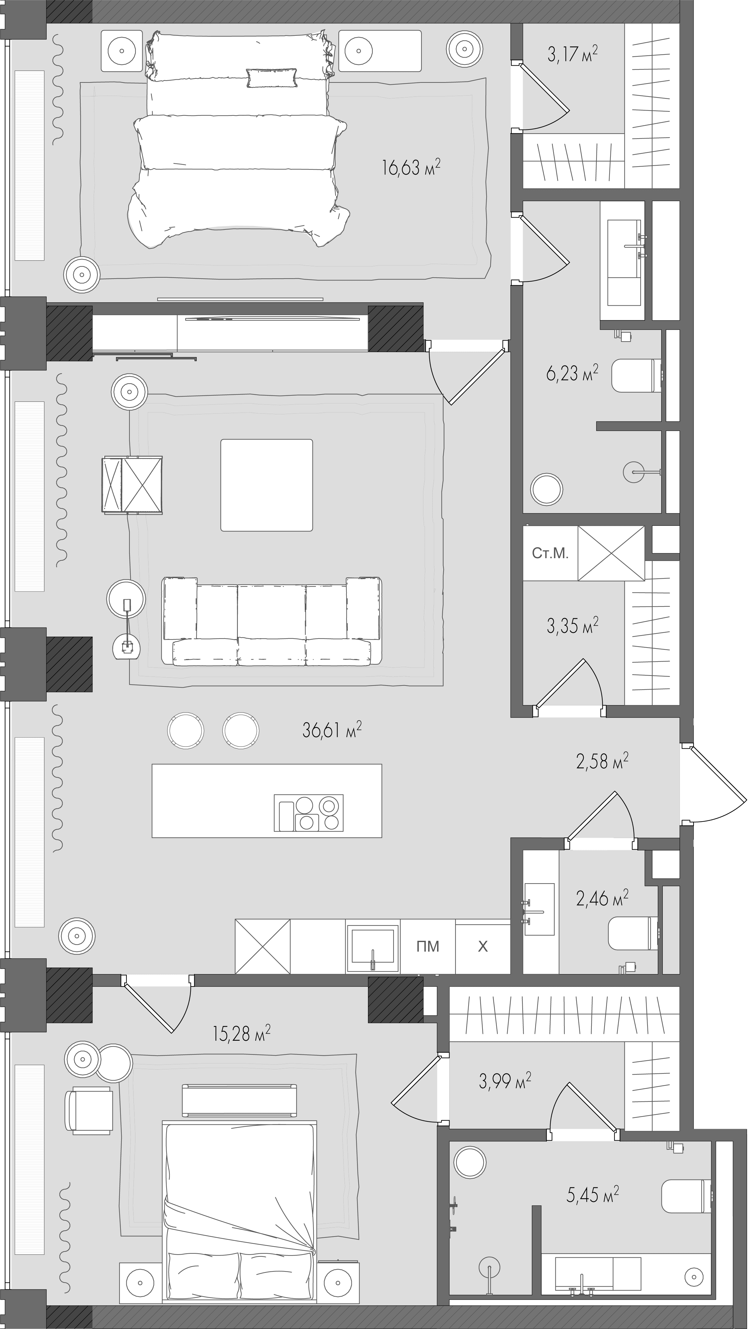 2-комнатная, 95,4 м² — 200 912 400 ₽