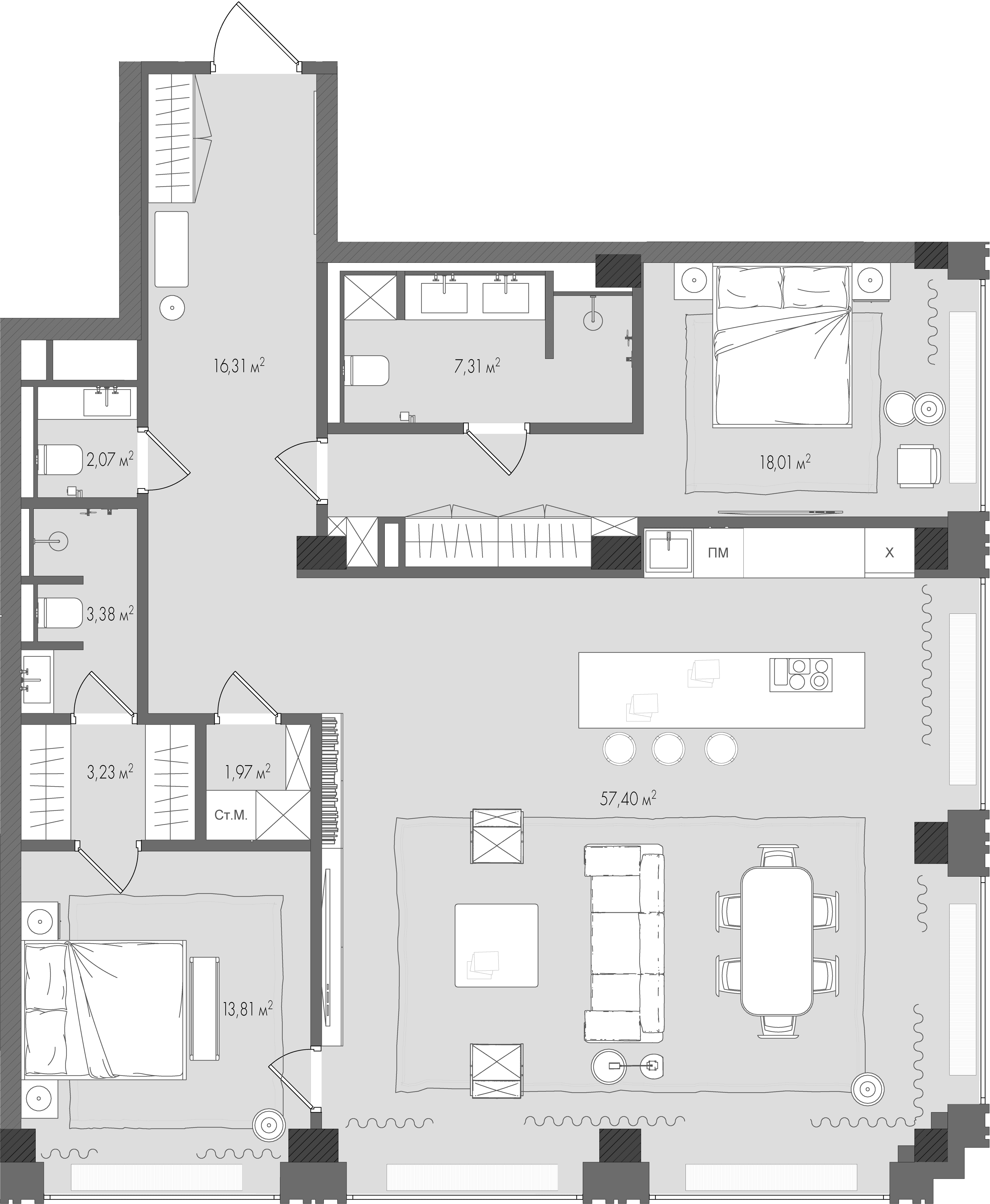 2-комнатная, 123,2 м² — 246 769 600 ₽