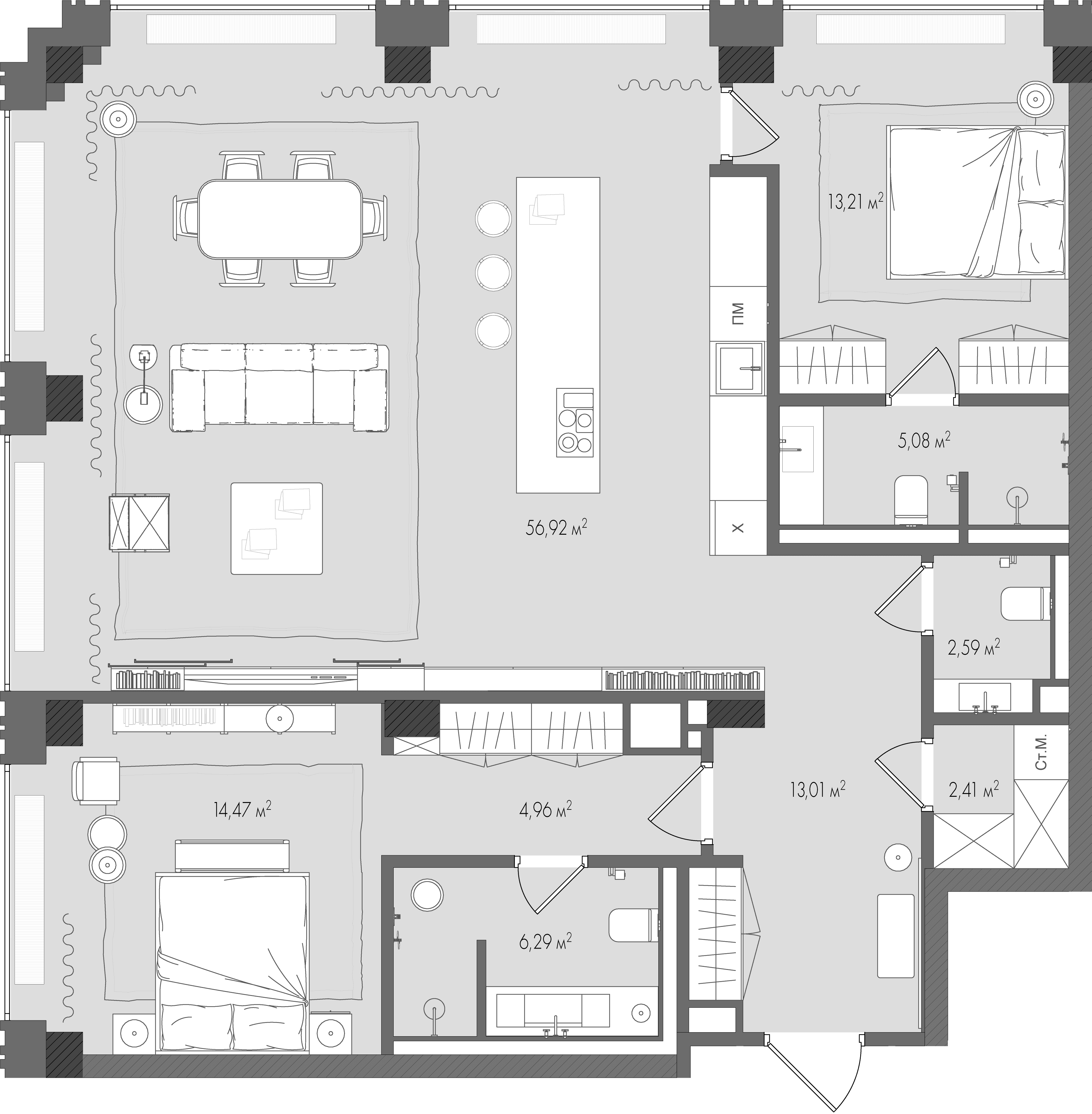 2-комнатная, 119 м² — 247 877 000 ₽