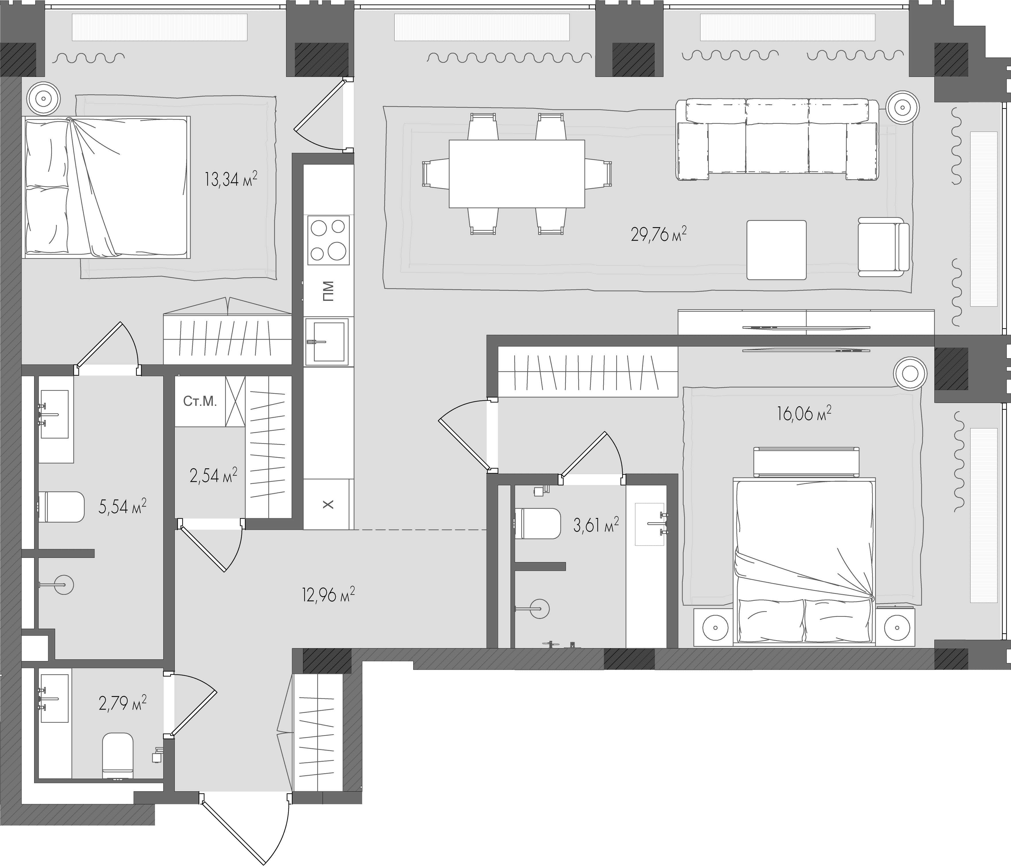 2-комнатная, 86,1 м² — 169 703 100 ₽