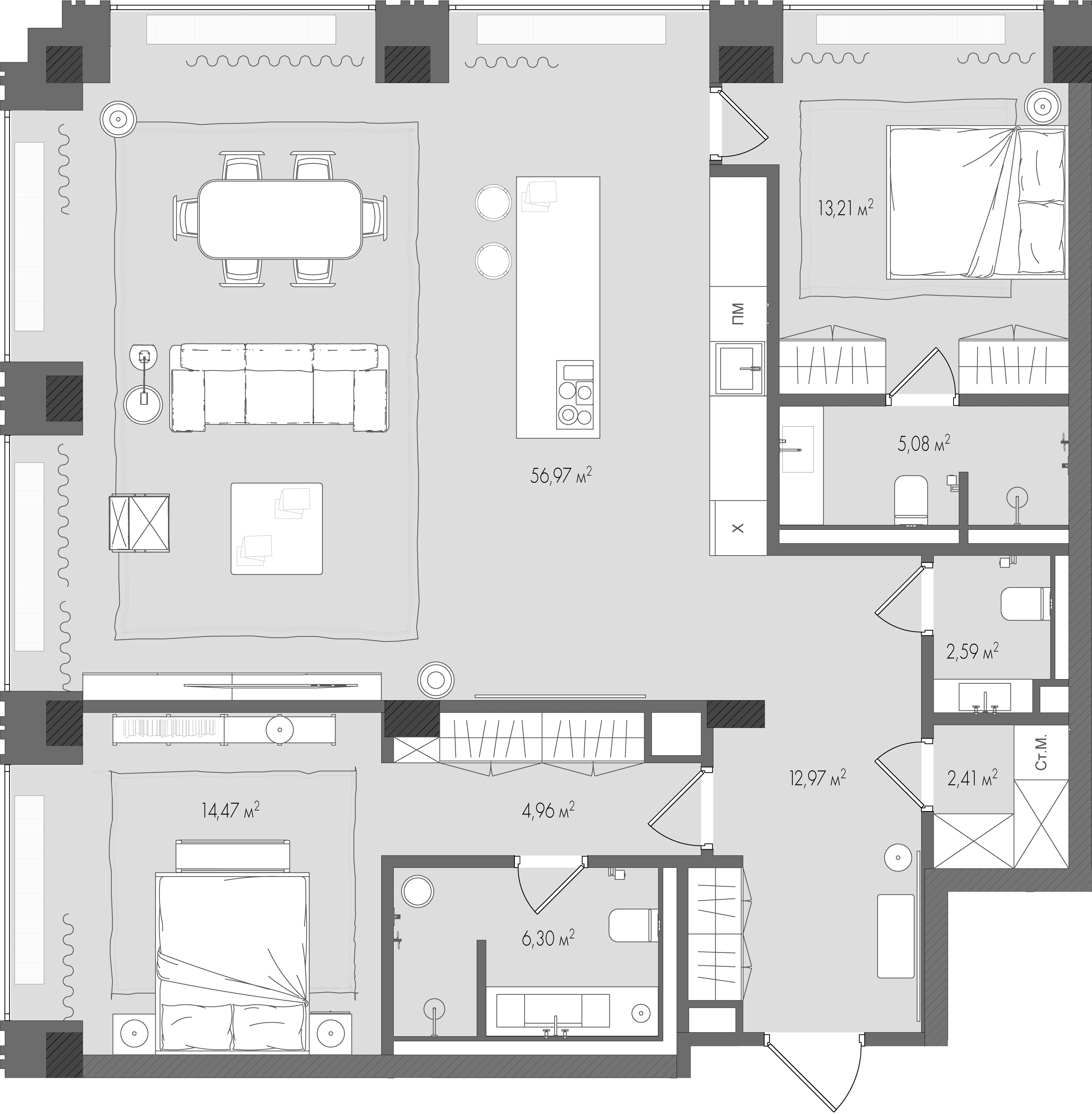 2-комнатная, 119,1 м² — 253 444 800 ₽