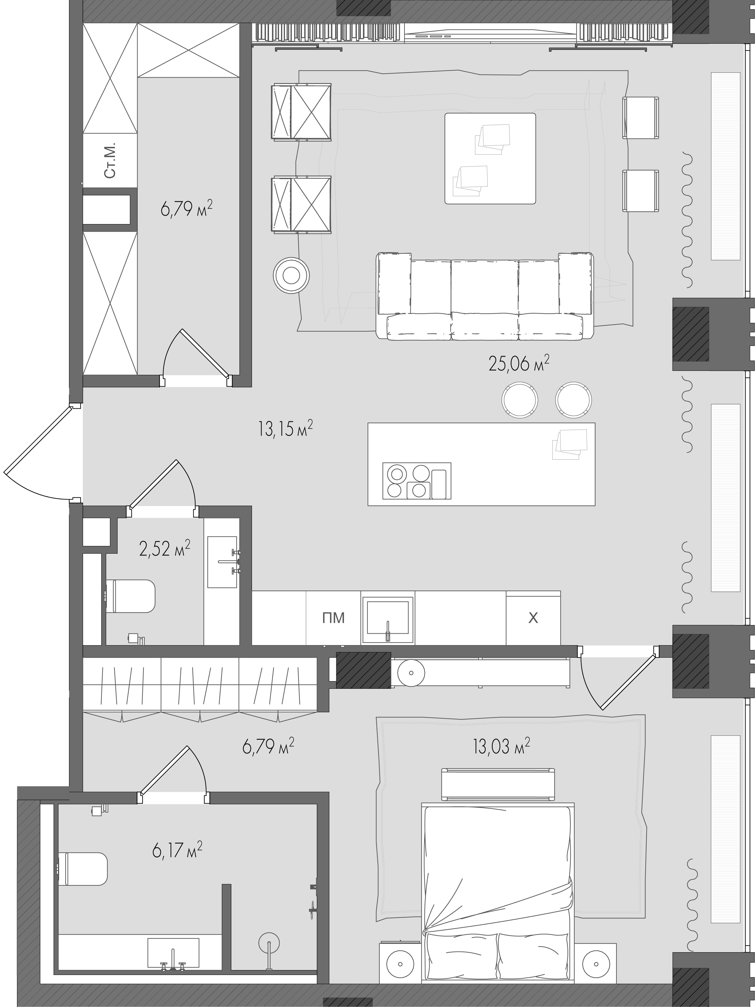 1-комнатная, 73,5 м² — 158 686 500 ₽
