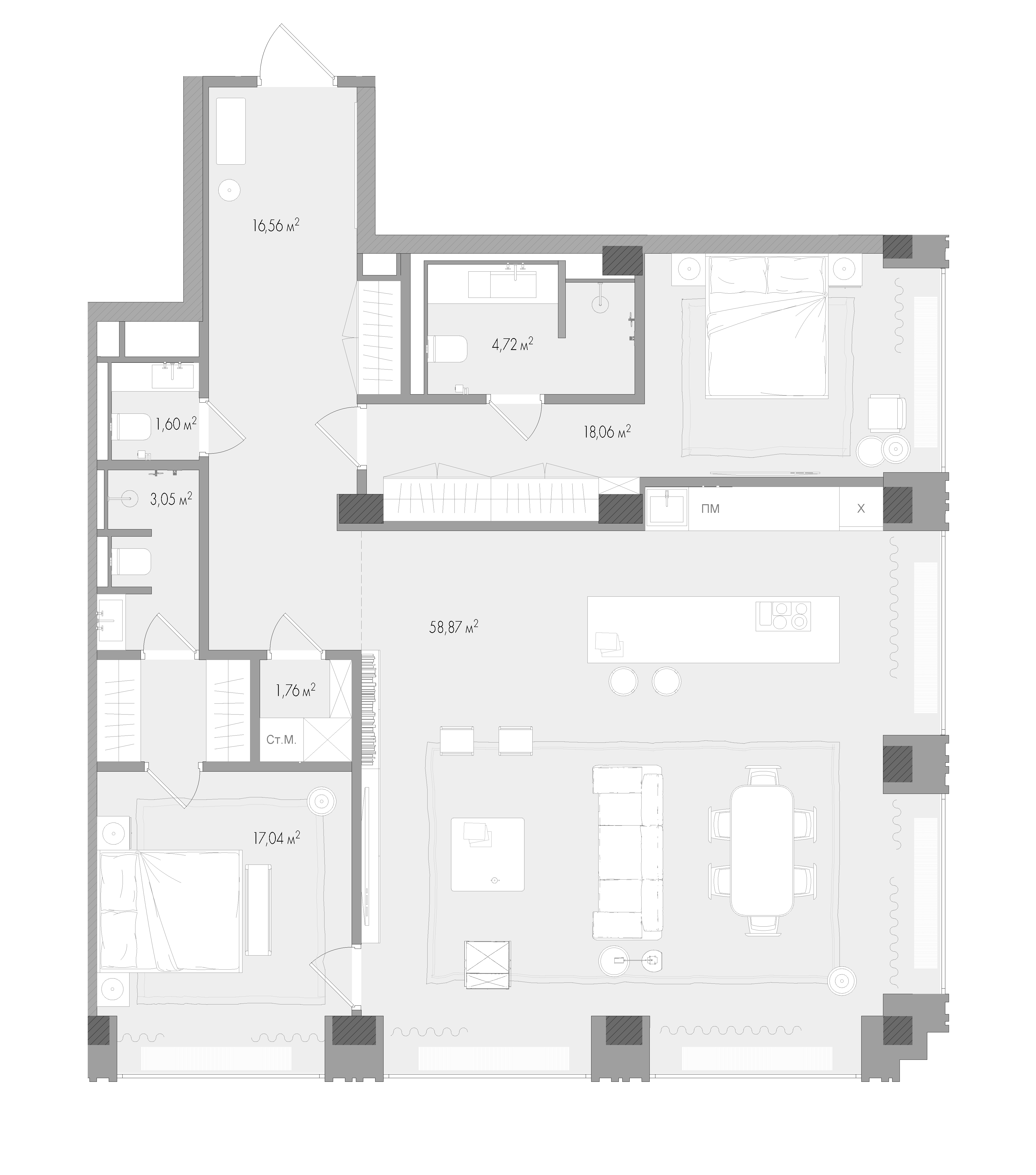 2-комнатная, 123,4 м² — 259 016 600 ₽