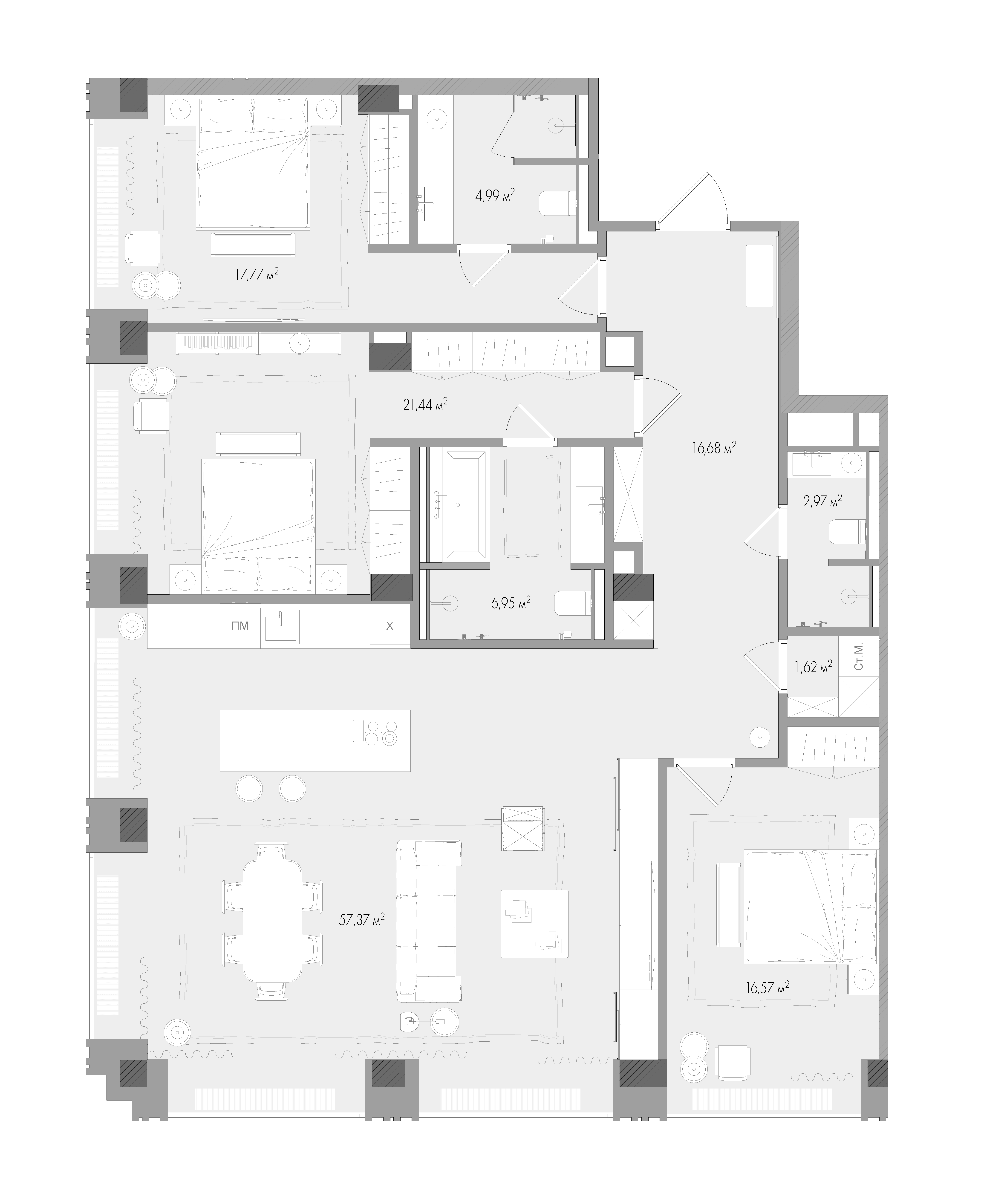 3-комнатная, 148,9 м² — 333 089 300 ₽
