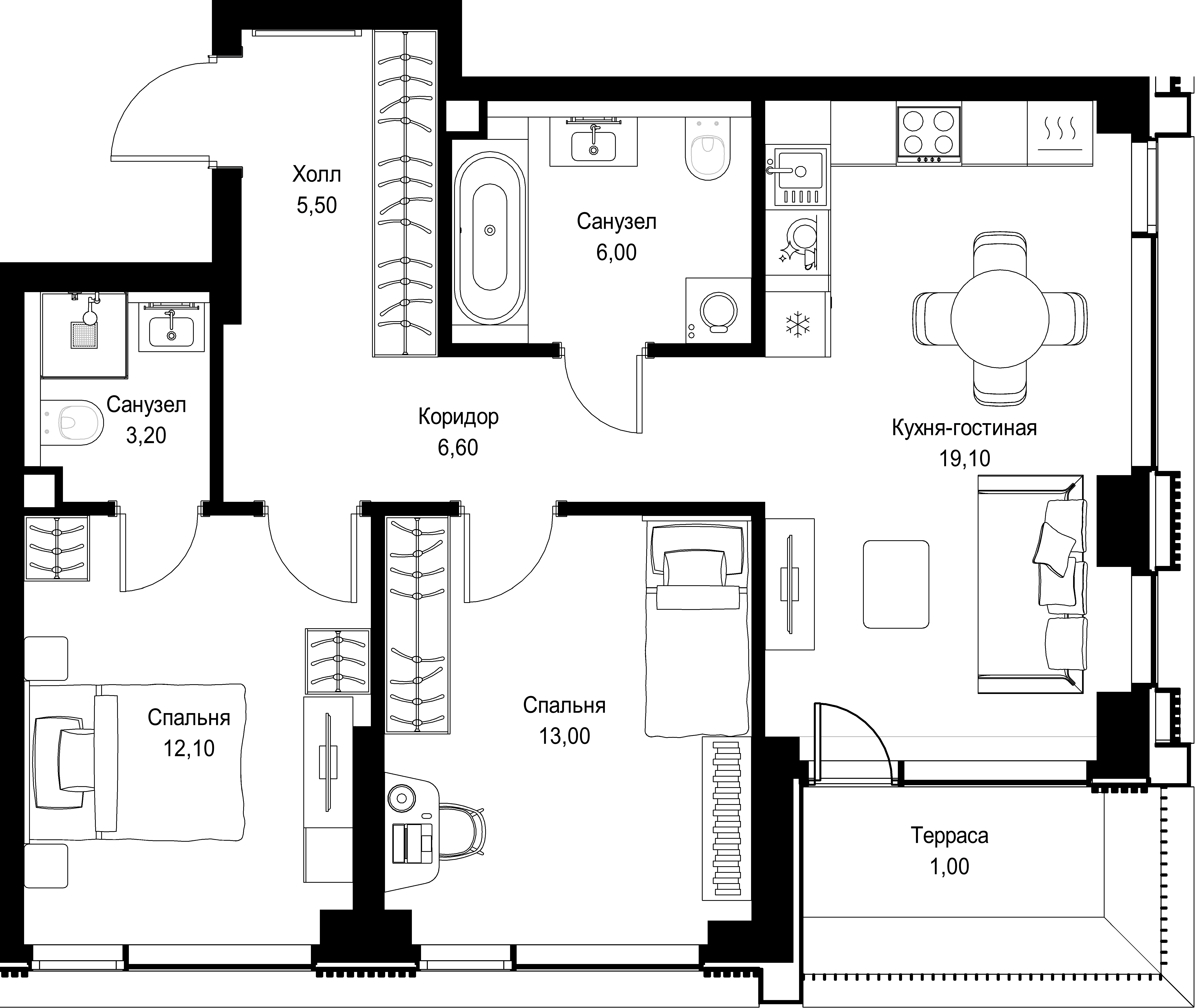 2-комнатная, 66,5 м² — 34 765 202 ₽