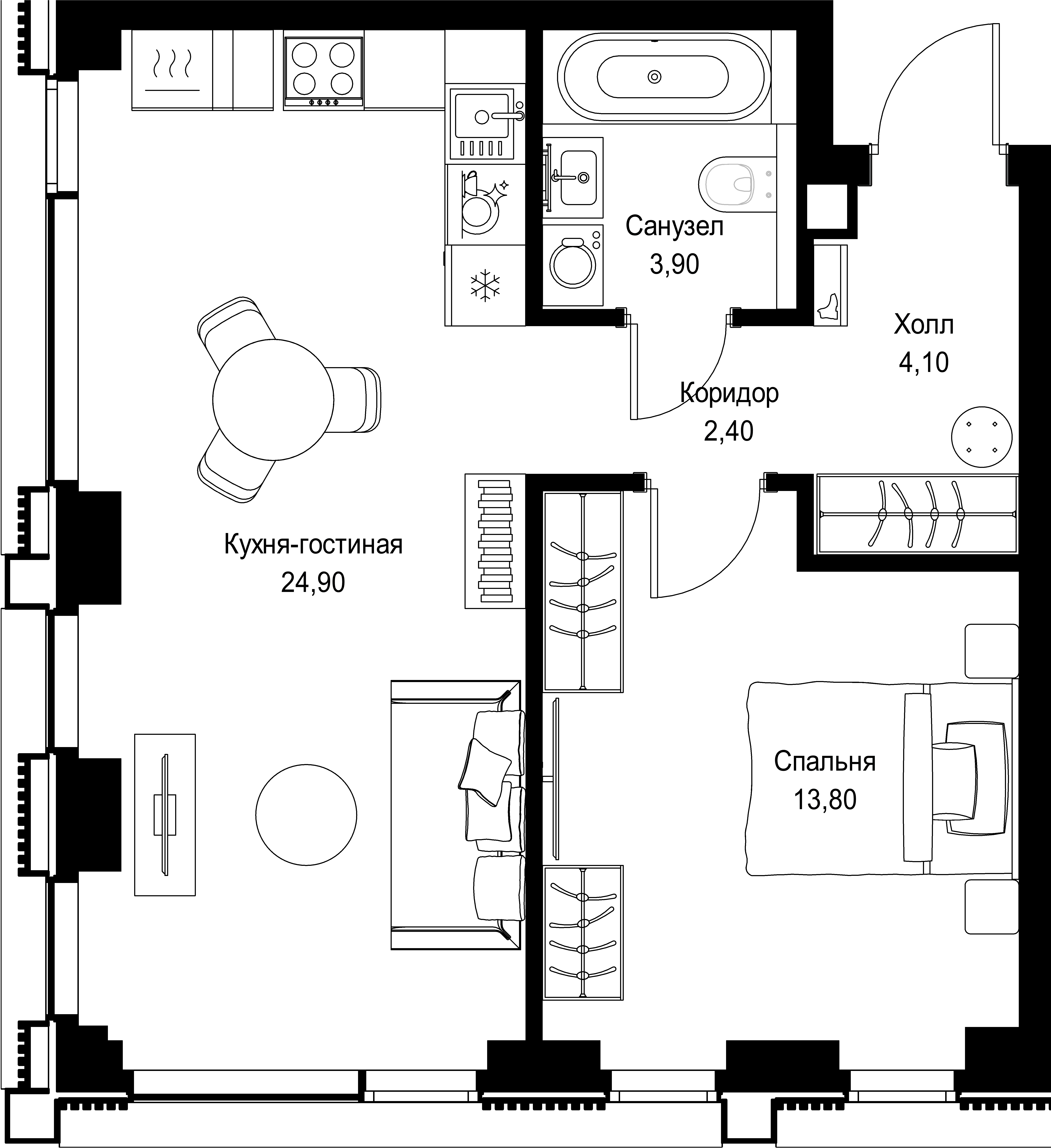 1-комнатная, 49,1 м² — 26 499 024 ₽