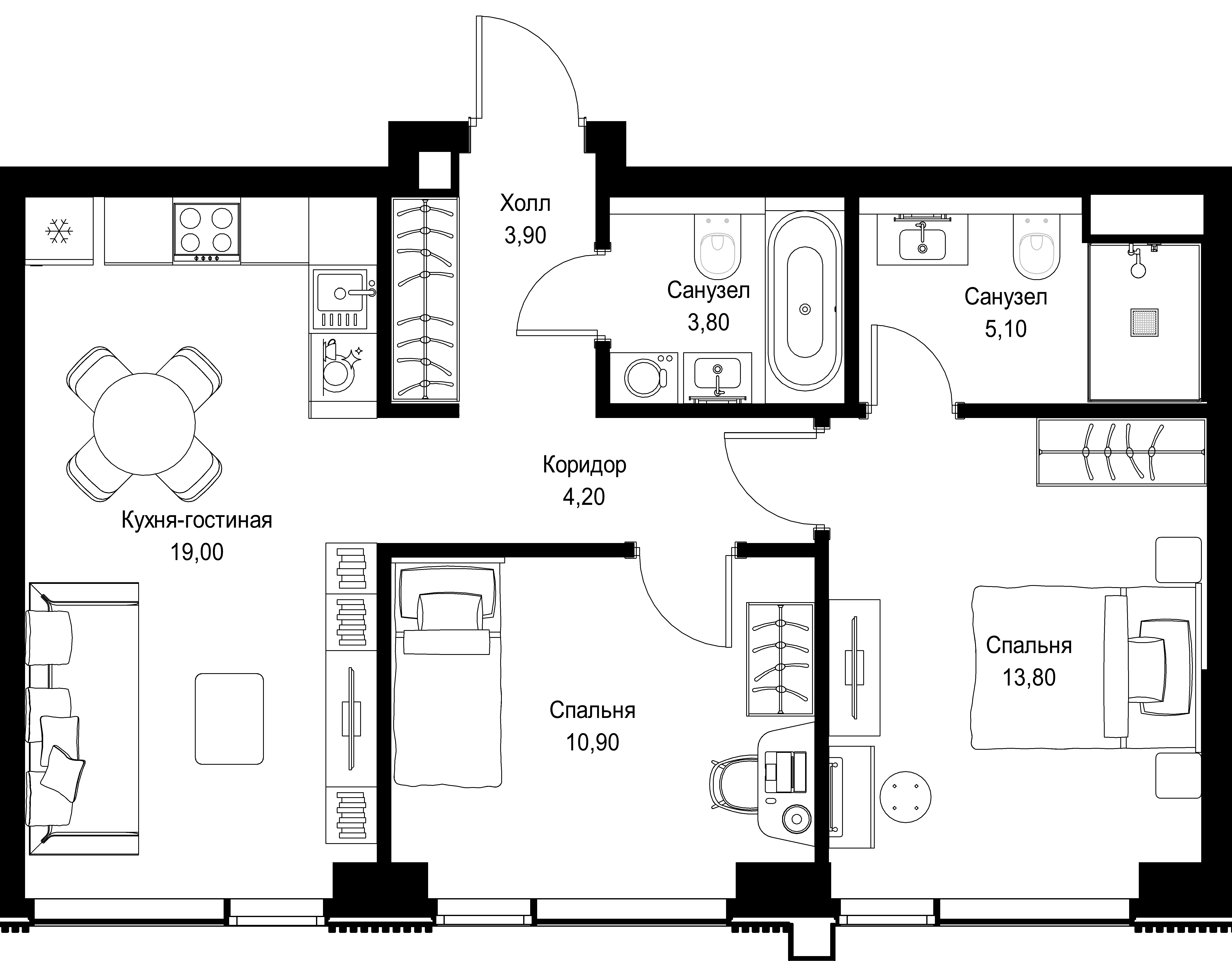 2-комнатная, 60,7 м² — 31 214 064 ₽