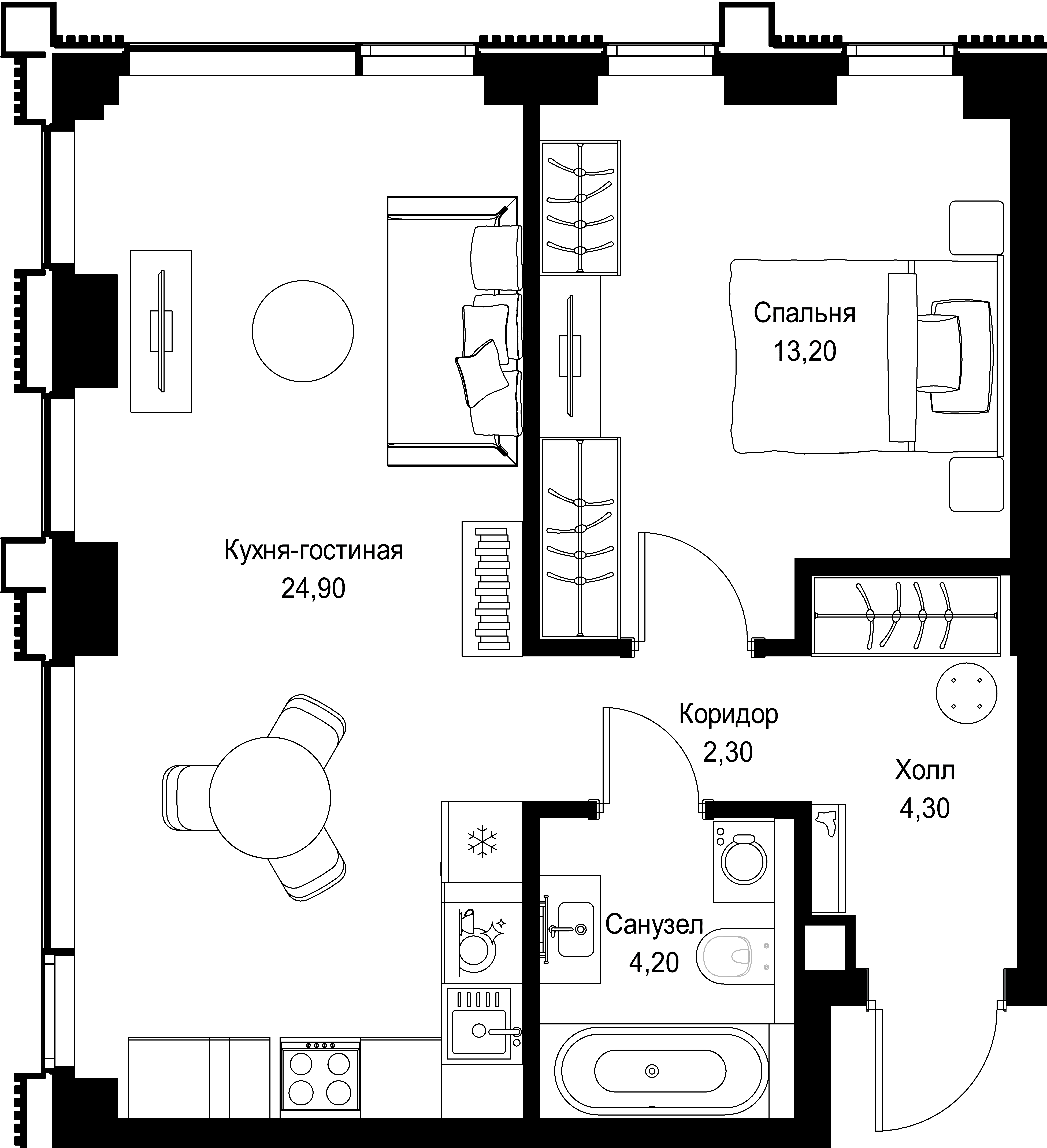 1-комнатная, 48,9 м² — 26 442 186 ₽