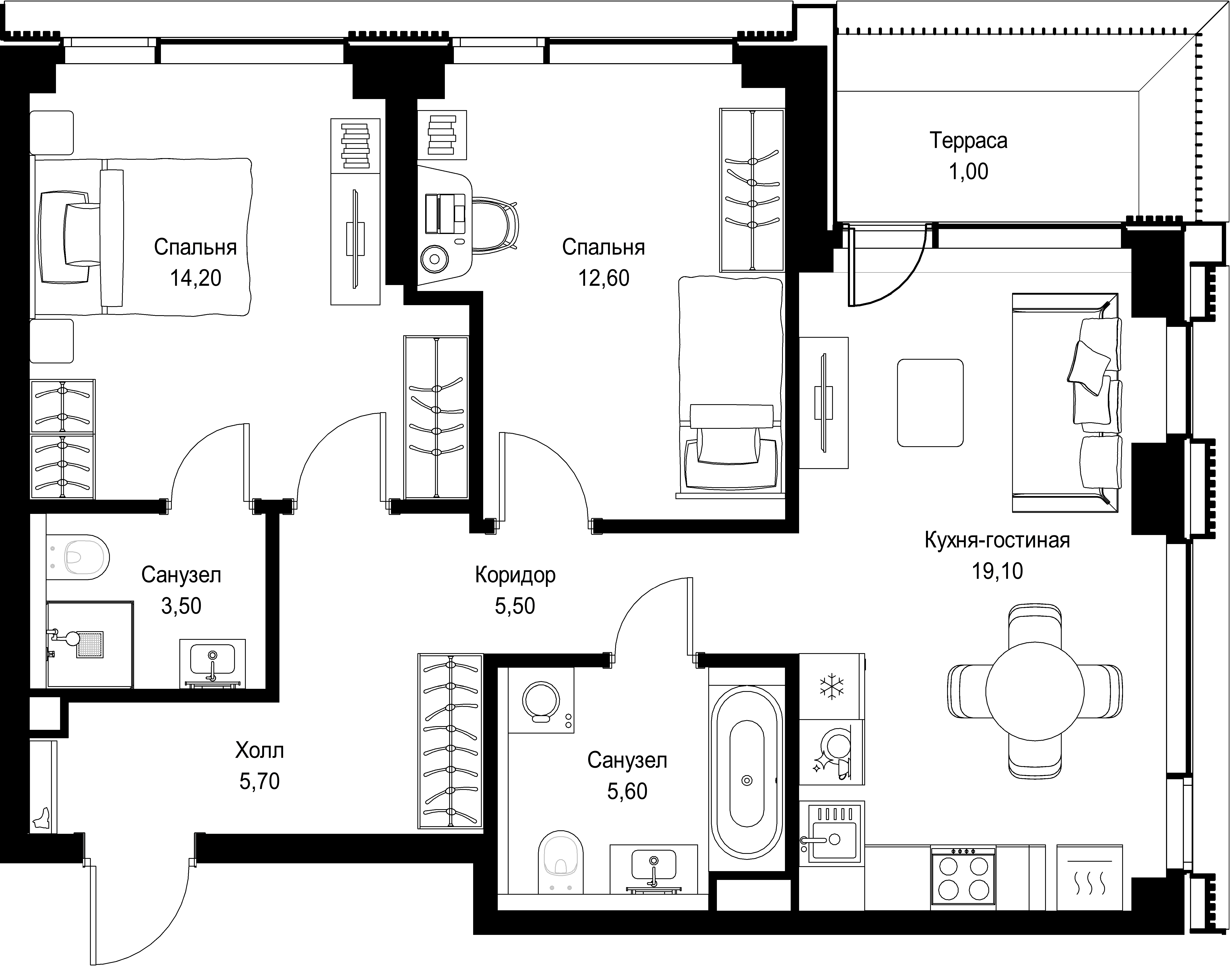 2-комнатная, 67,2 м² — 34 894 944 ₽