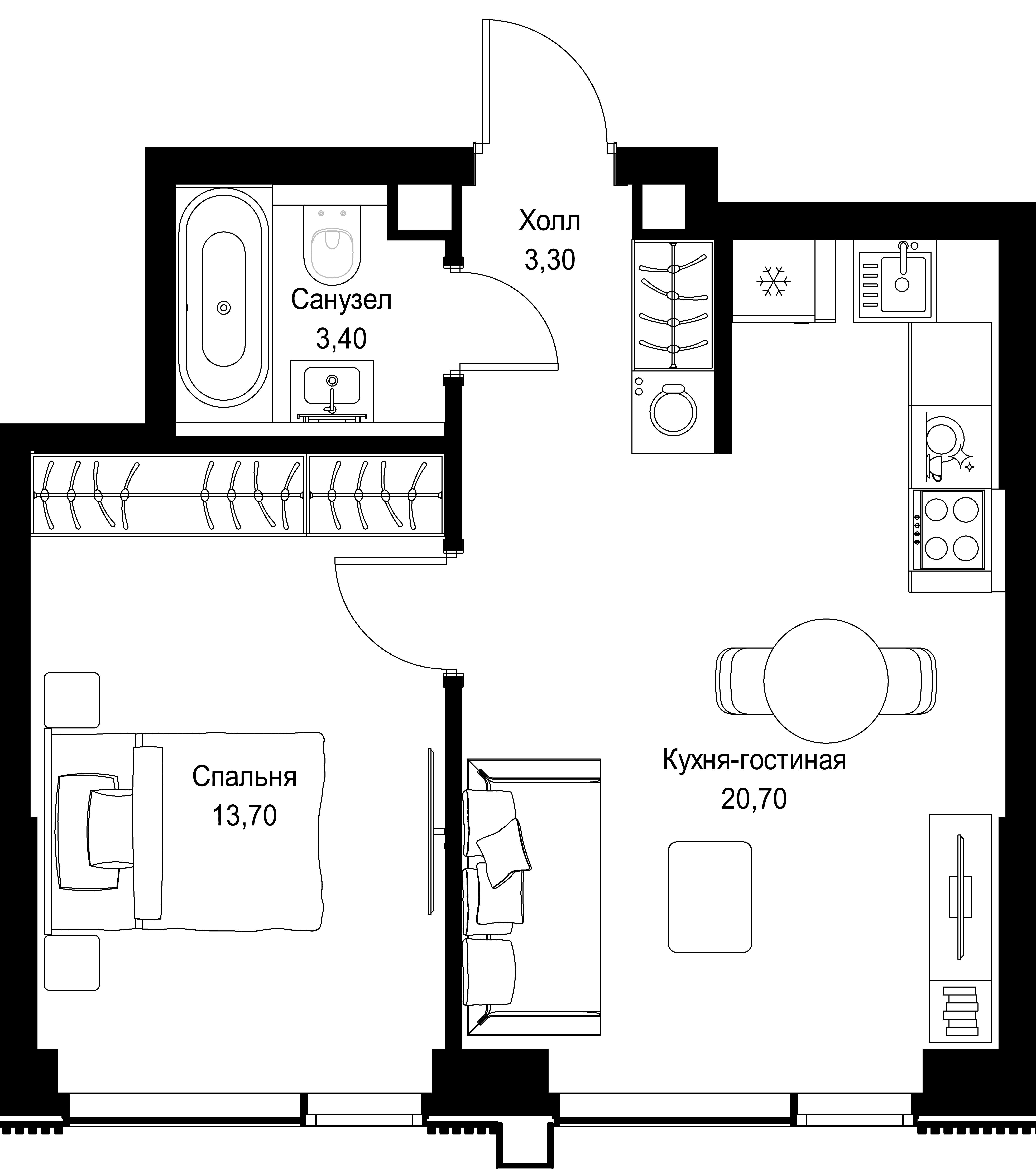1-комнатная, 41,1 м² — 23 407 477 ₽