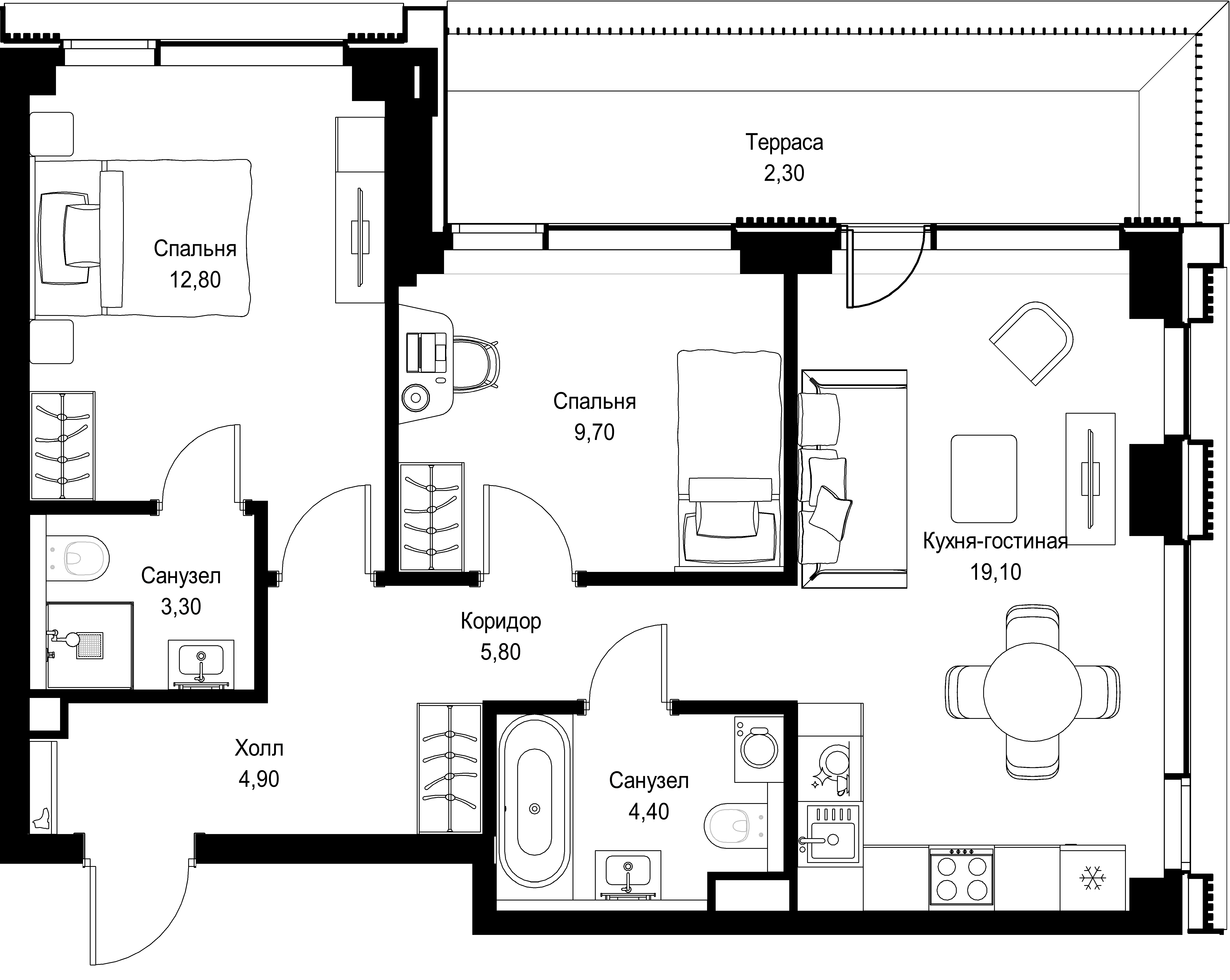 2-комнатная, 62,3 м² — 35 404 467 ₽