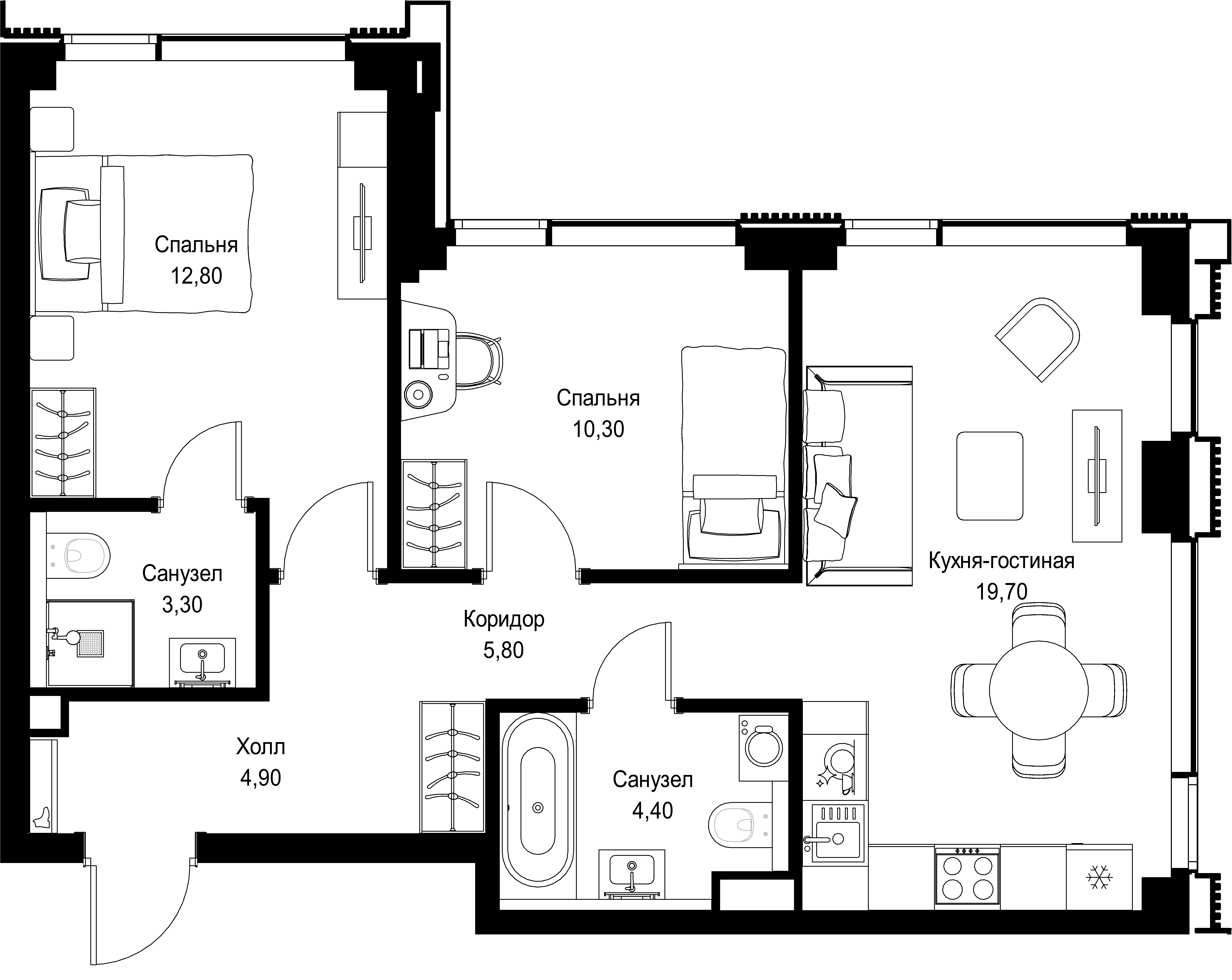 2-комнатная, 61,2 м² — 31 756 068 ₽