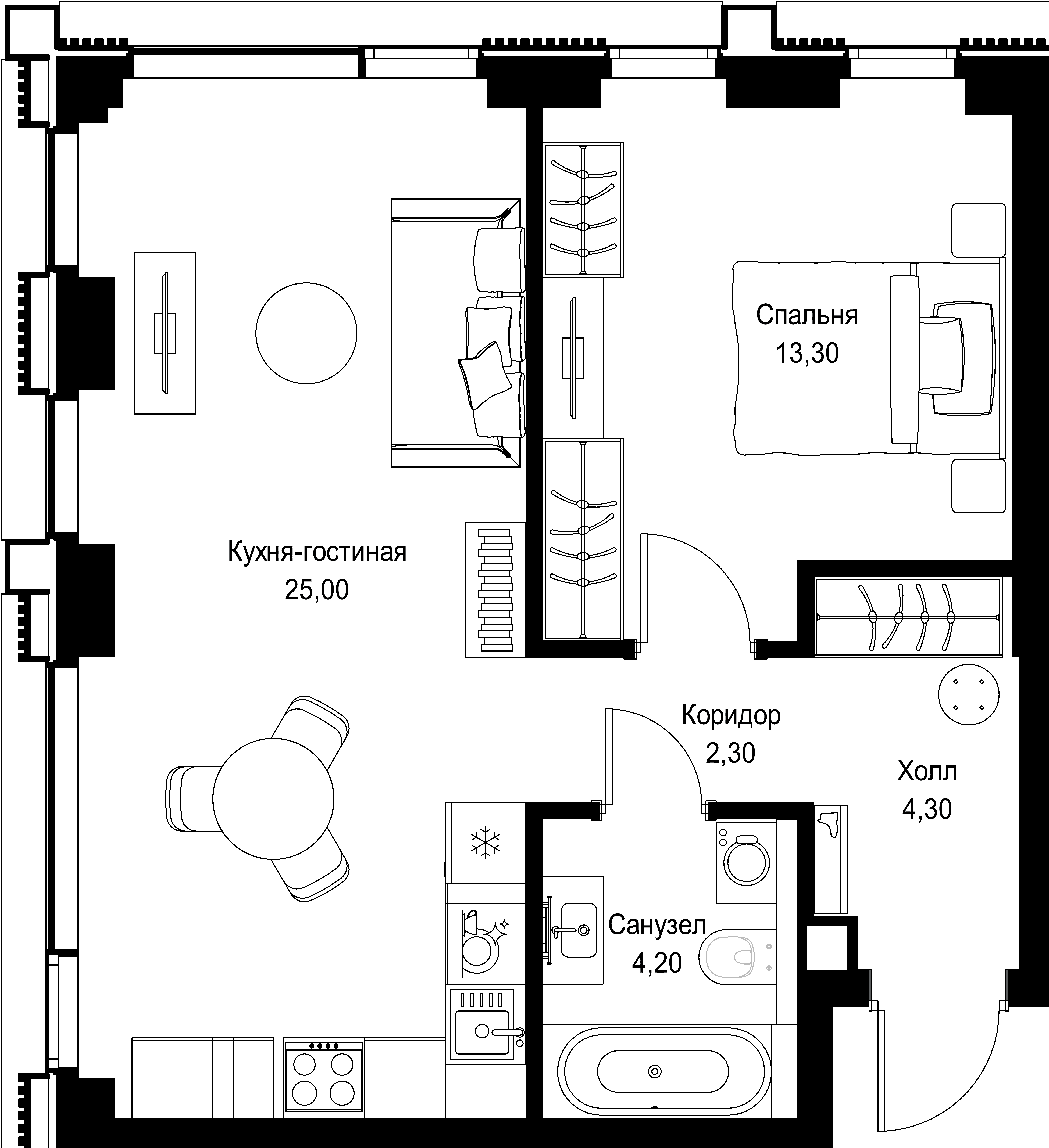 1-комнатная, 49,1 м² — 26 550 334 ₽