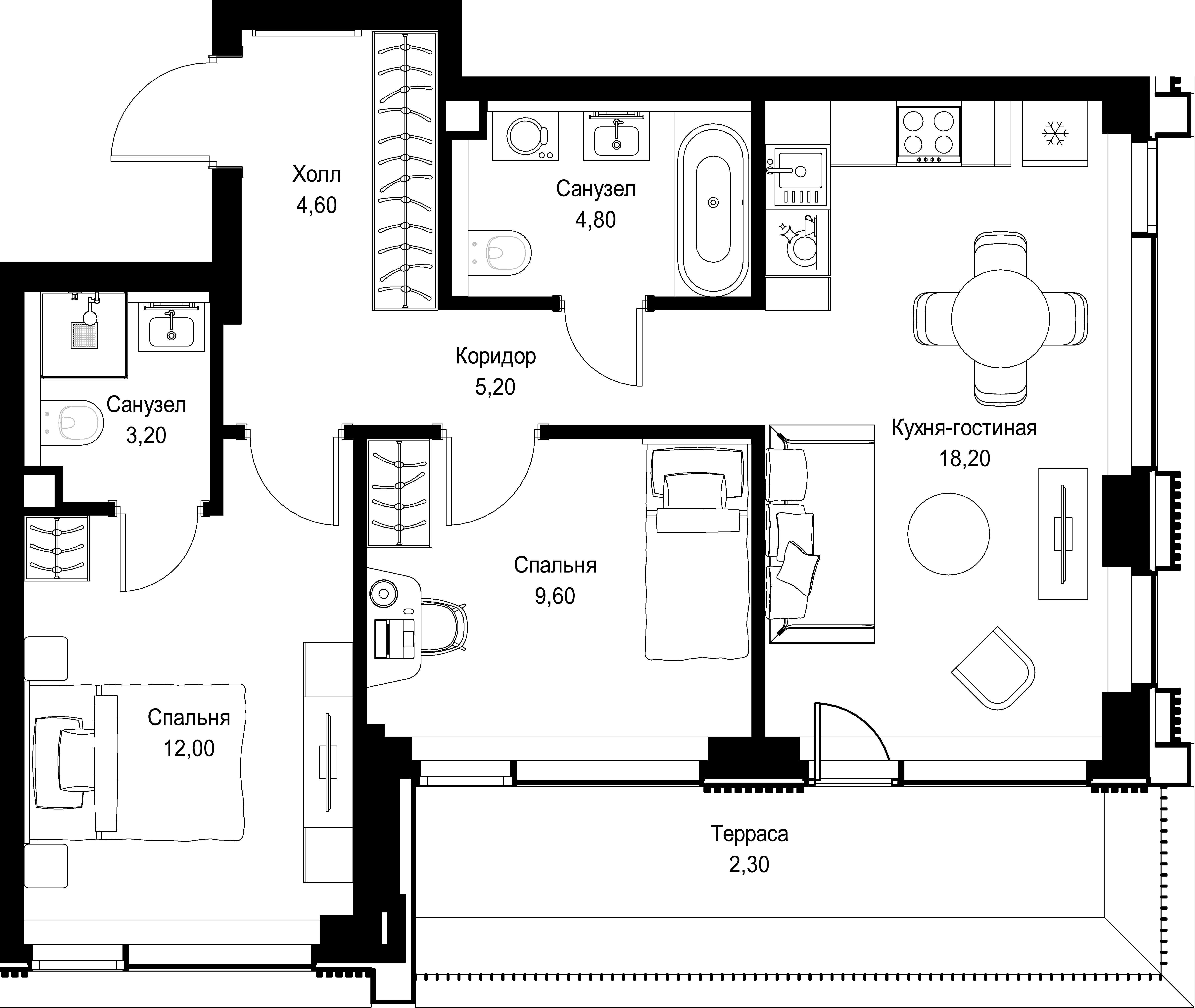 2-комнатная, 59,9 м² — 35 787 554 ₽