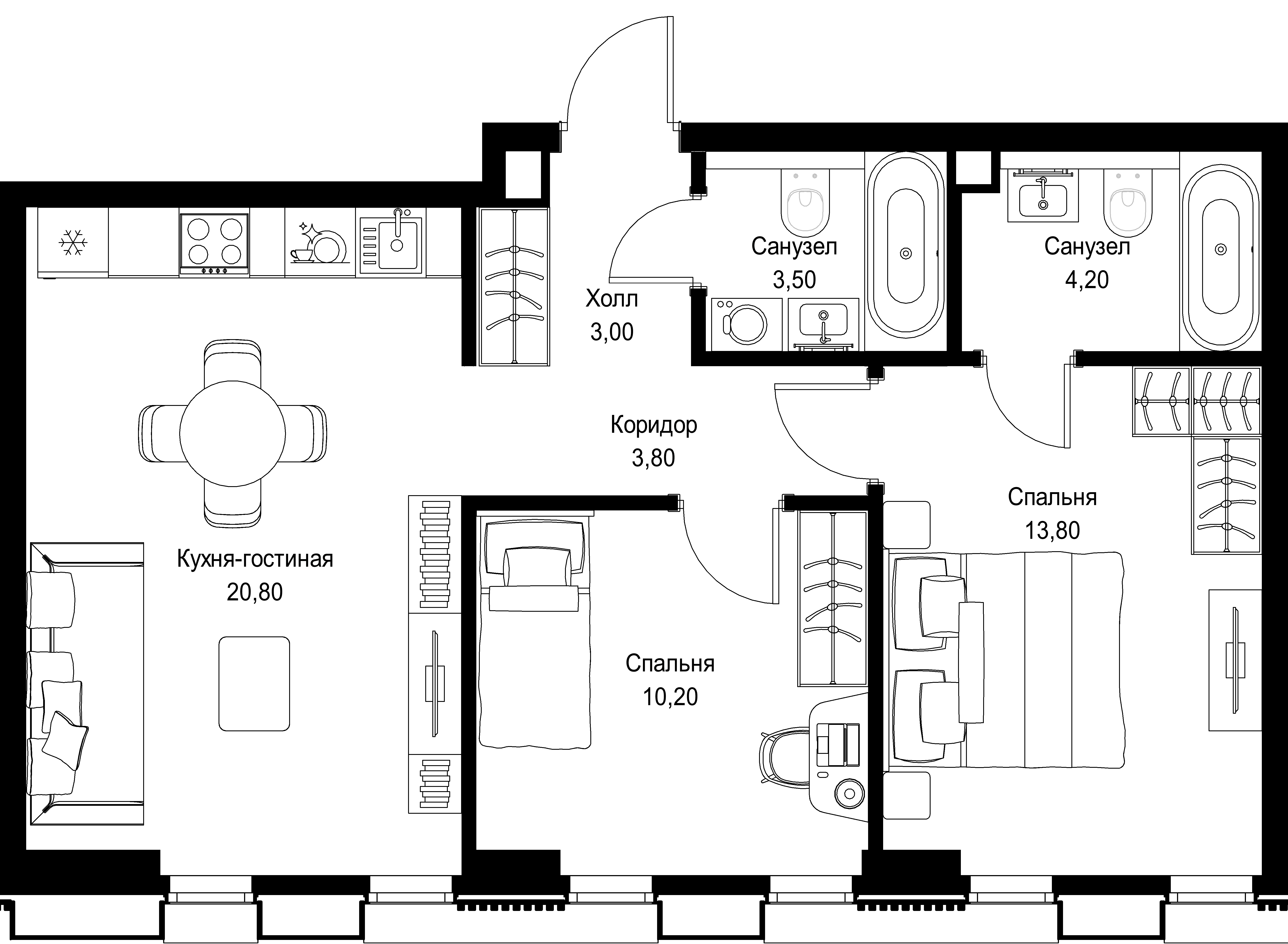 2-комнатная, 59,3 м² — 29 525 173 ₽
