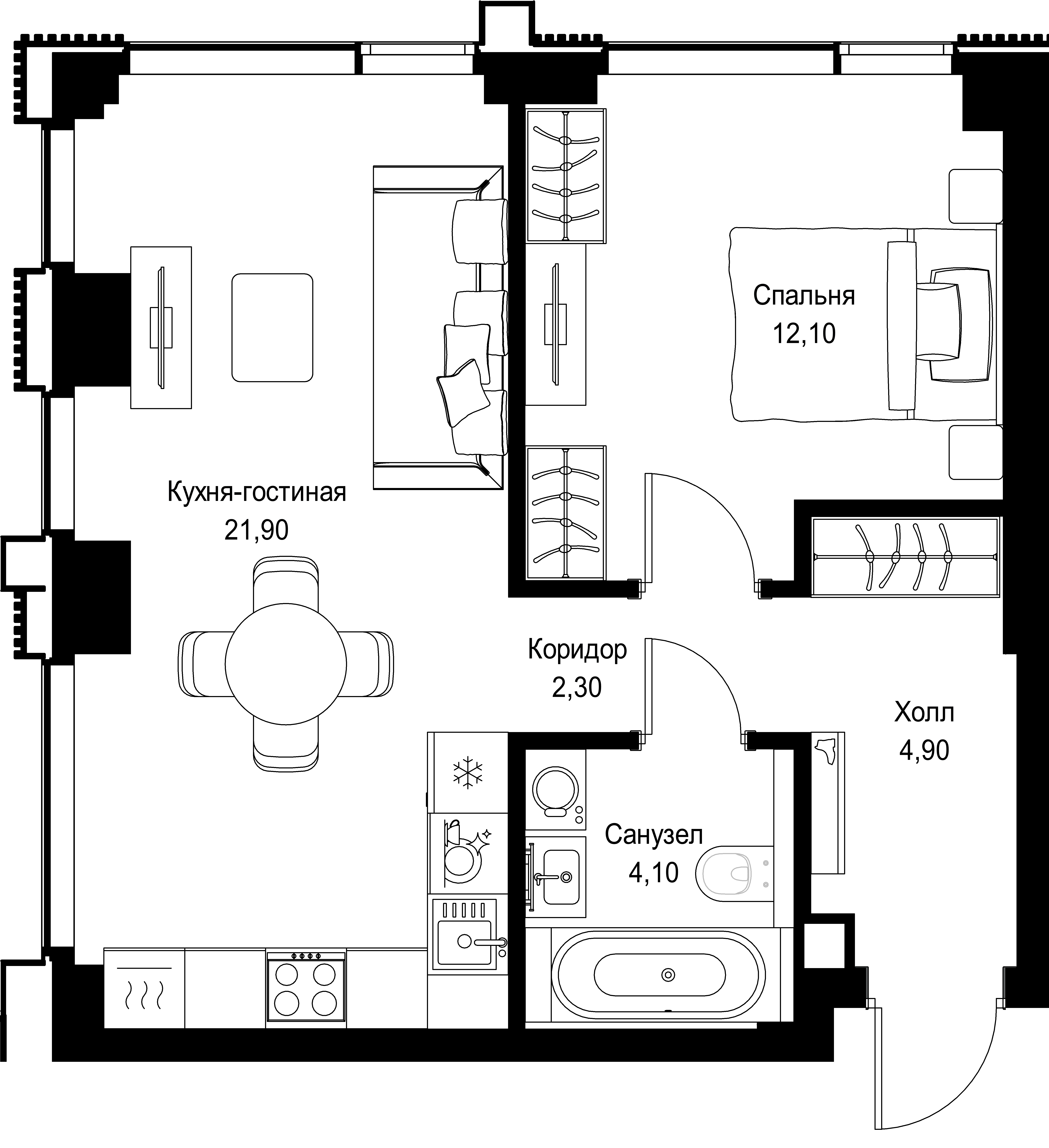 1-комнатная, 45,3 м² — 24 912 961 ₽
