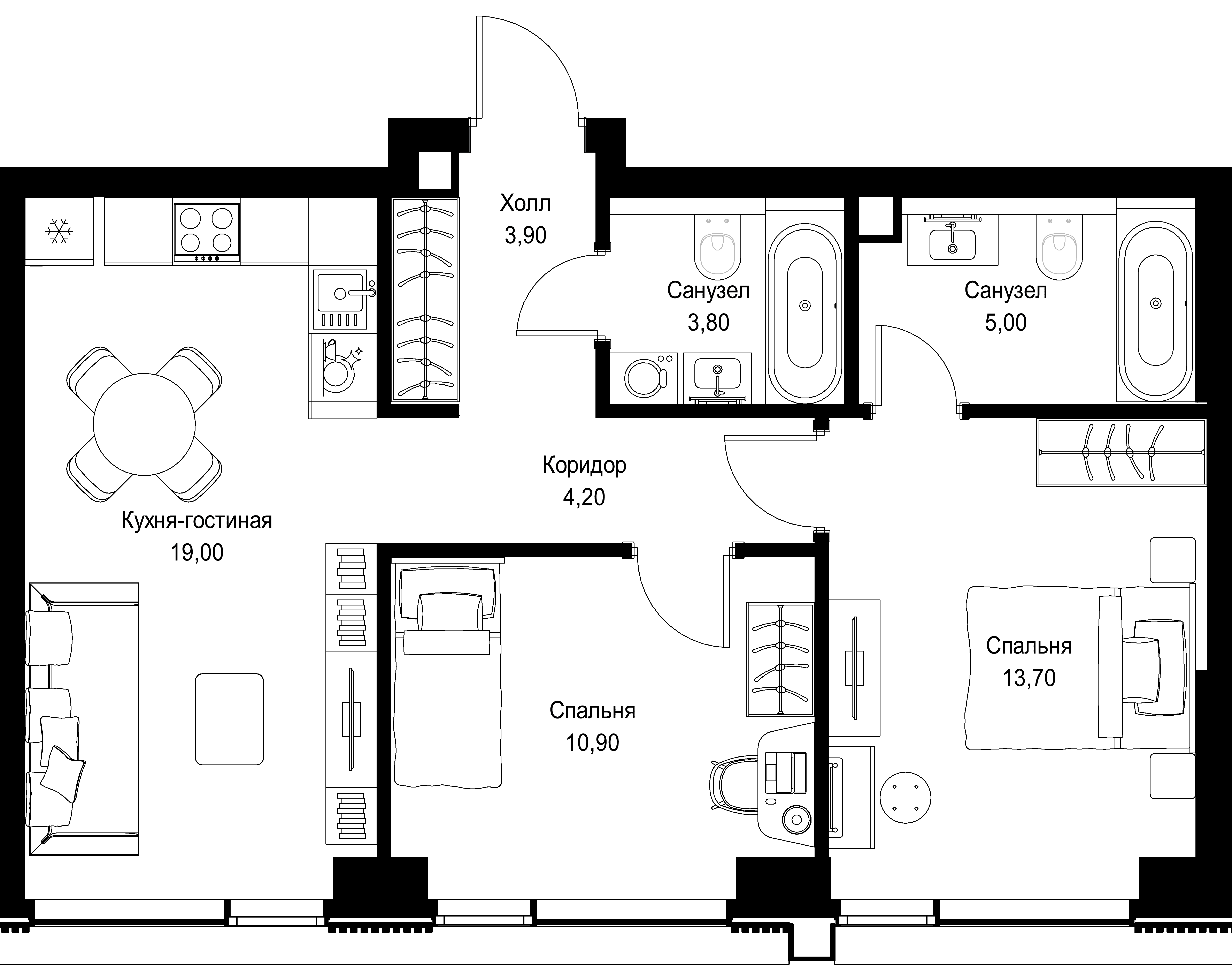 2-комнатная, 60,5 м² — 30 703 145 ₽