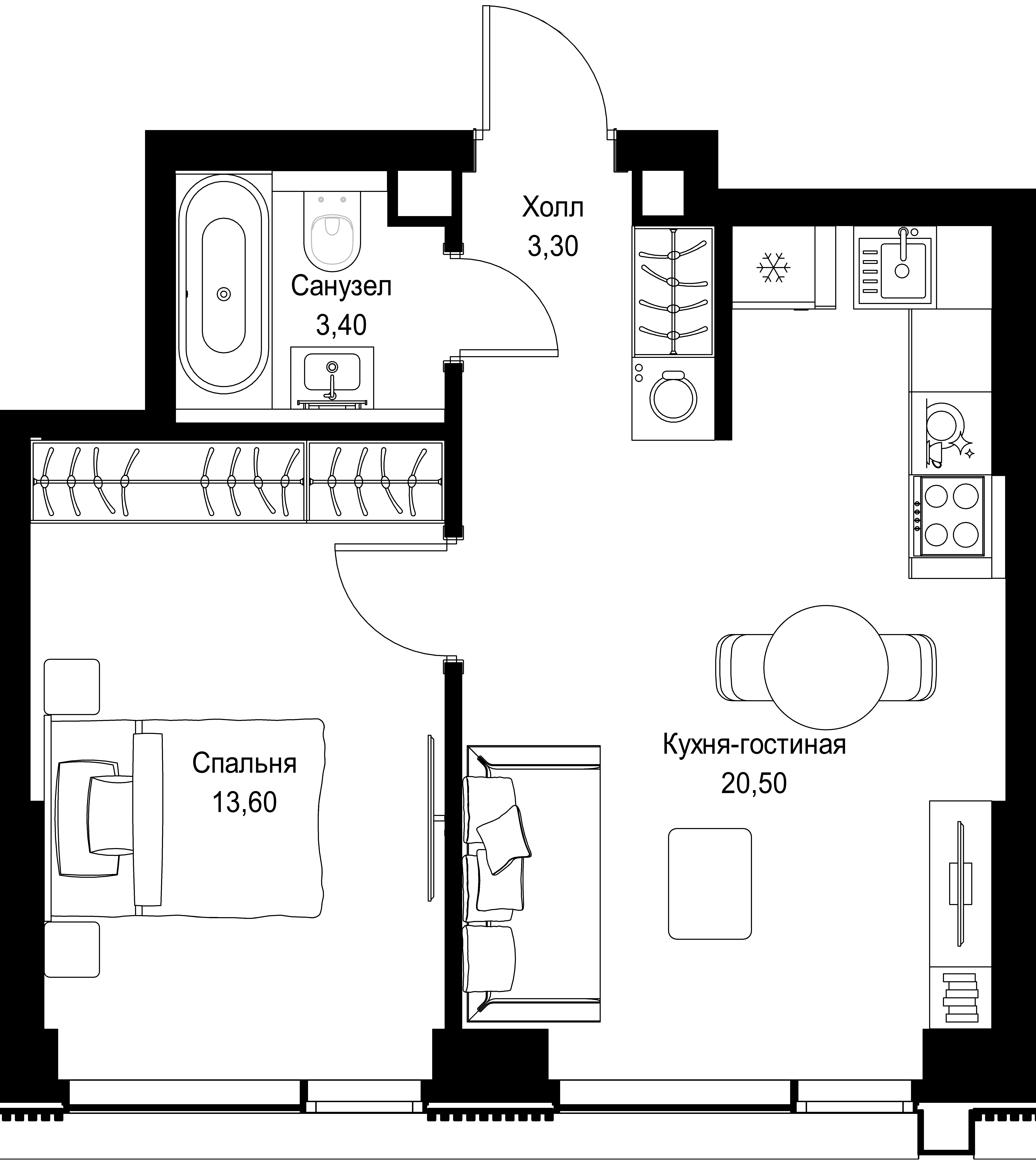 1-комнатная, 40,8 м² — 22 942 044 ₽