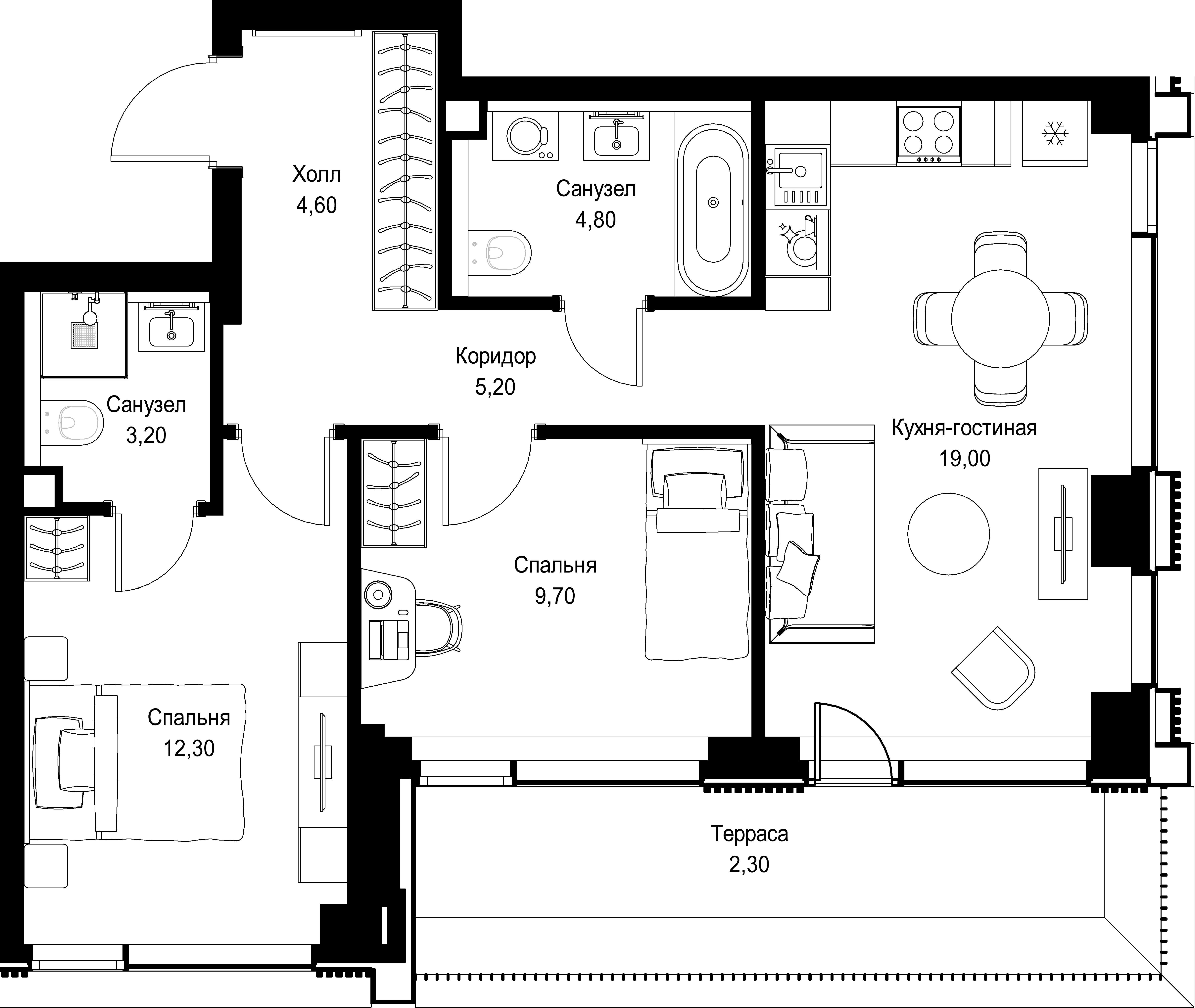 2-комнатная, 61,1 м² — 35 430 668 ₽