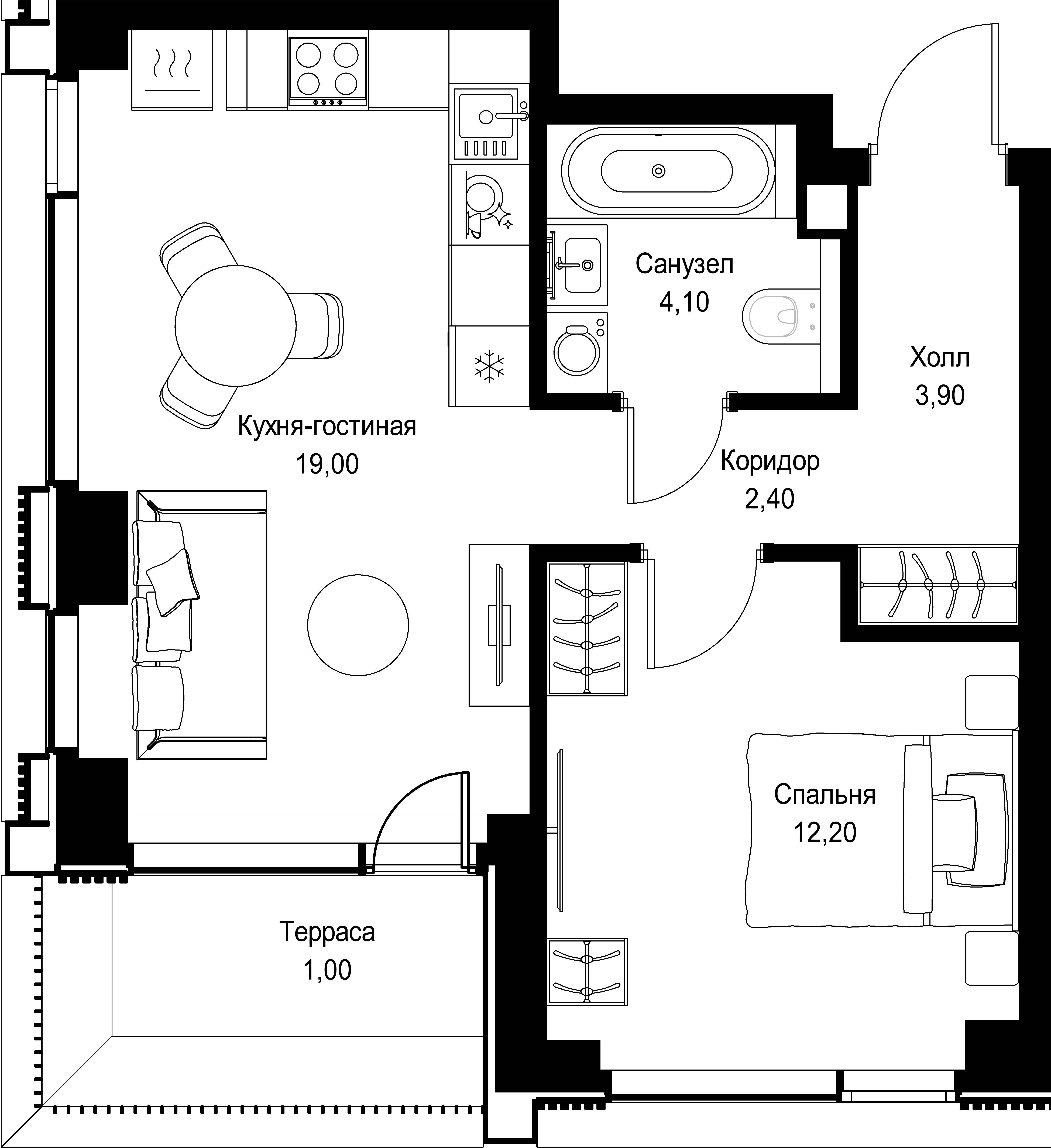 1-комнатная, 42,6 м² — 24 945 708 ₽