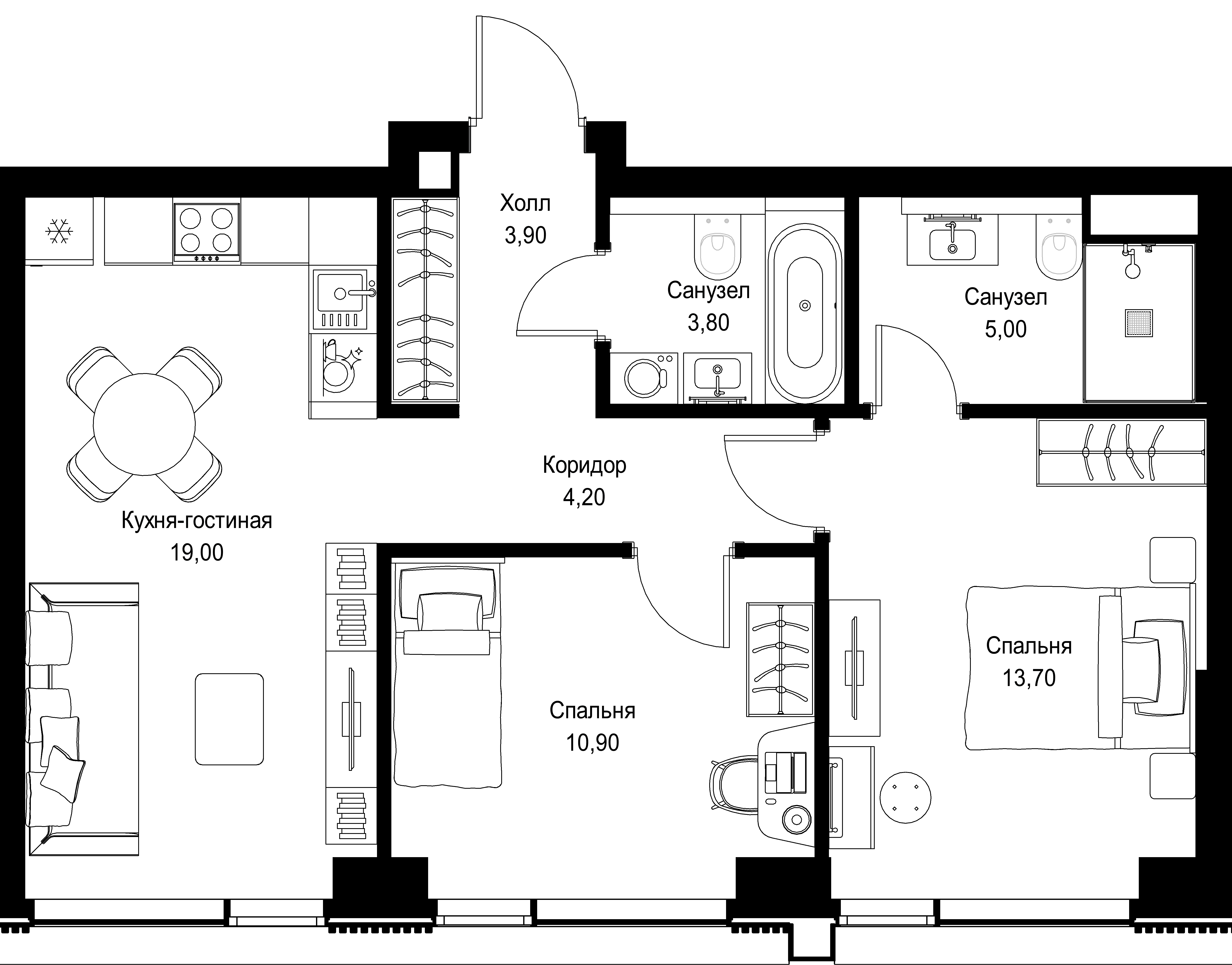 2-комнатная, 60,5 м² — 31 070 985 ₽
