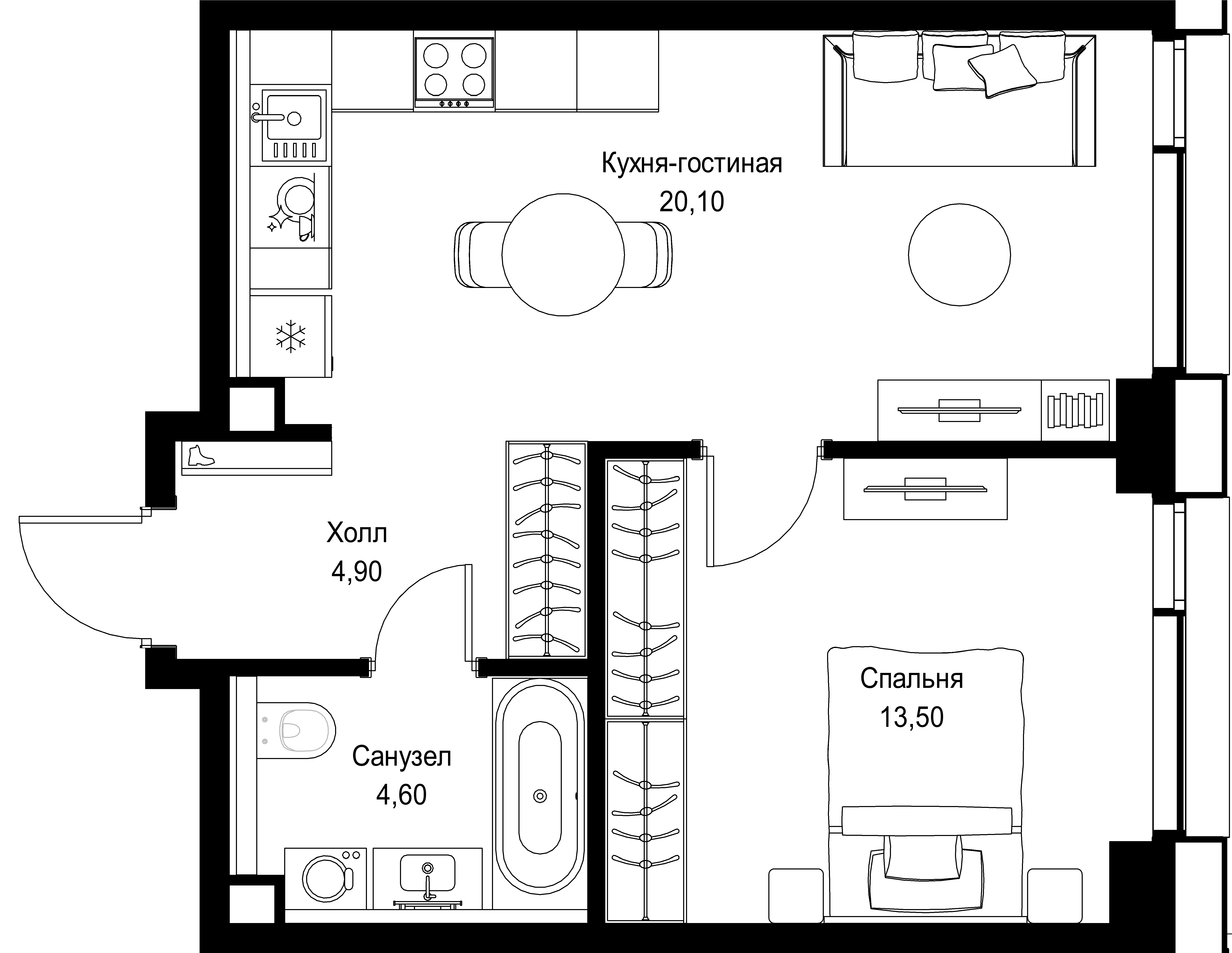 1-комнатная, 43,1 м² — 23 748 100 ₽