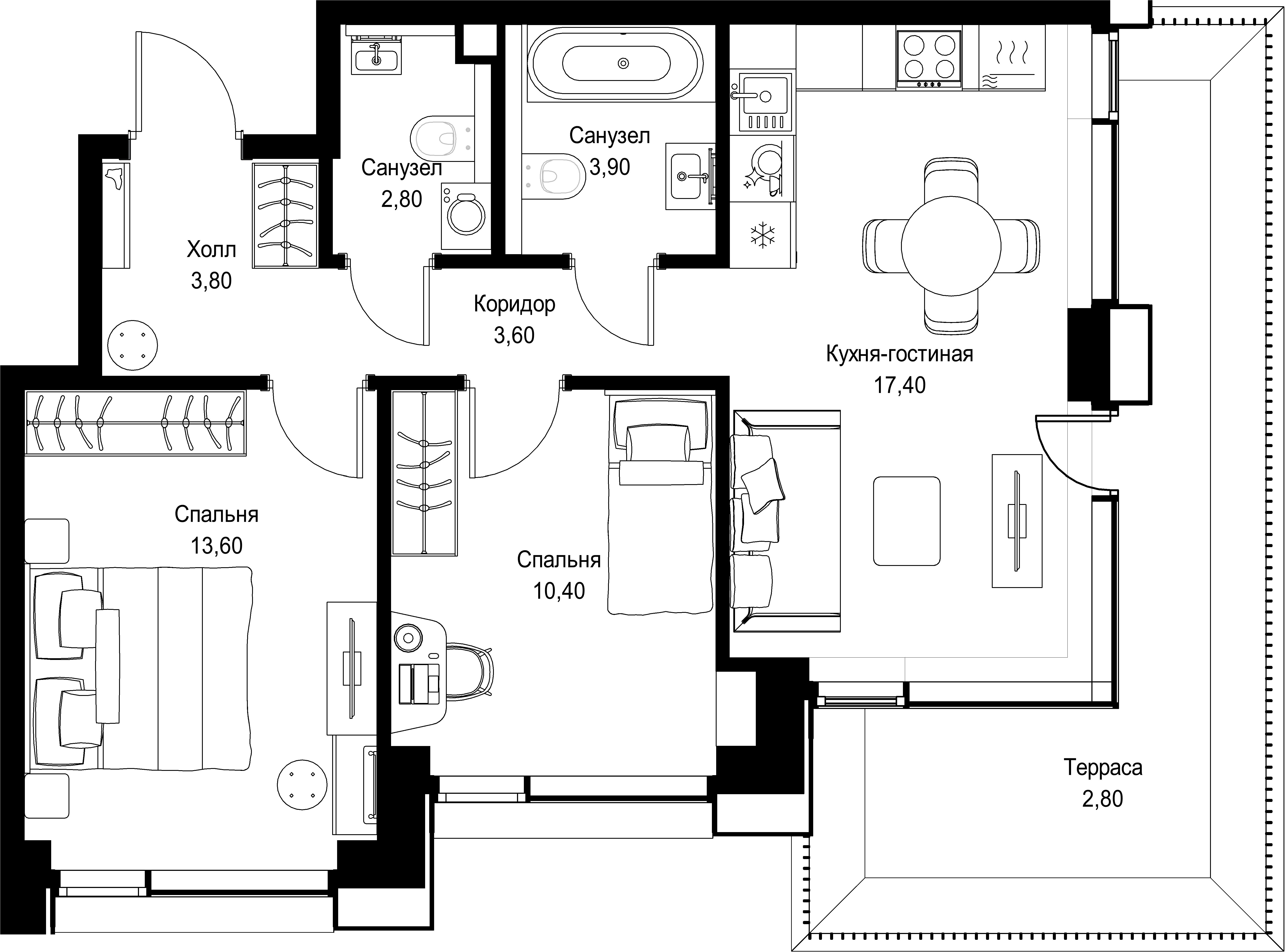 2-комнатная, 58,3 м² — 34 604 548 ₽