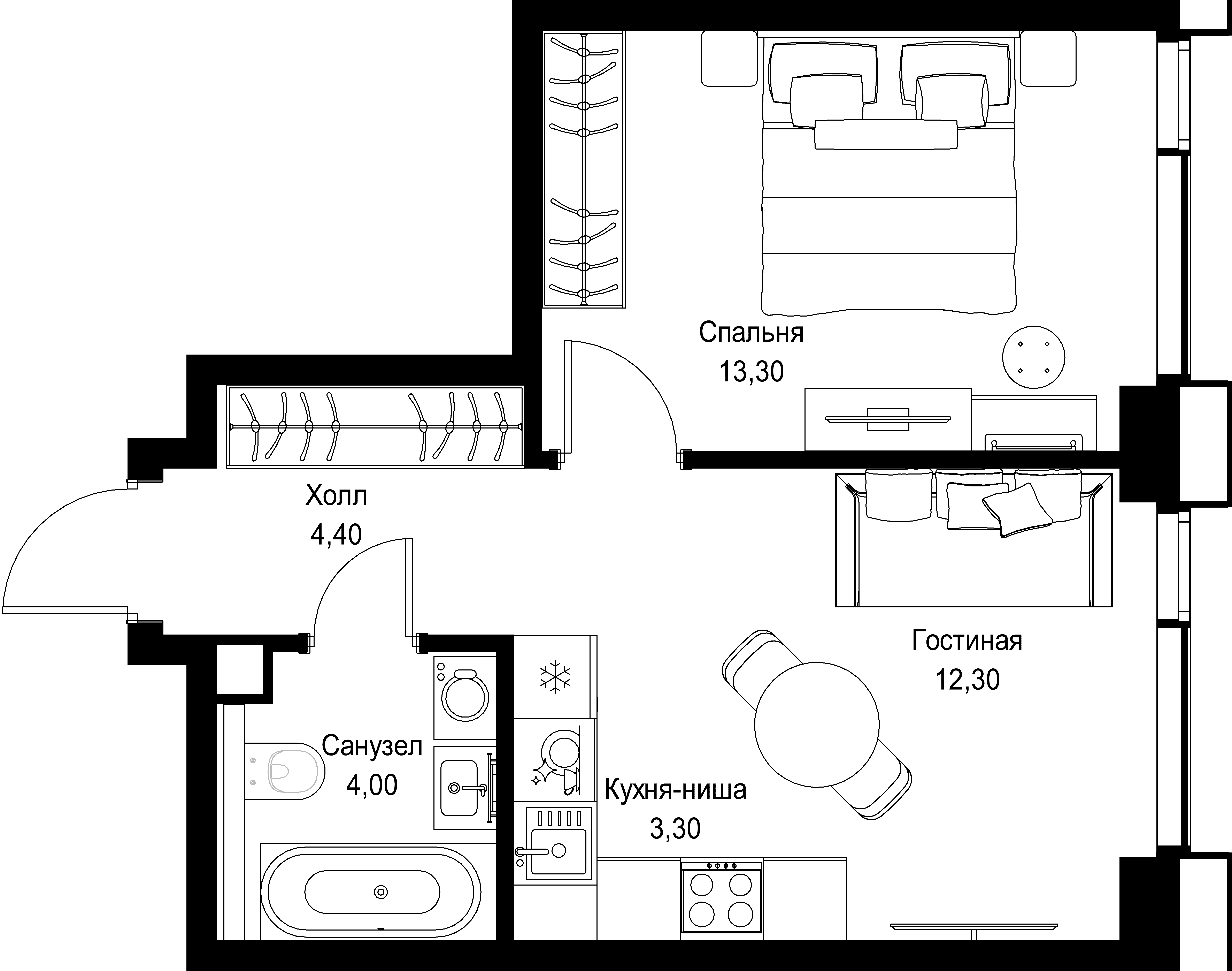 1-комнатная, 37,3 м² — 21 640 154 ₽