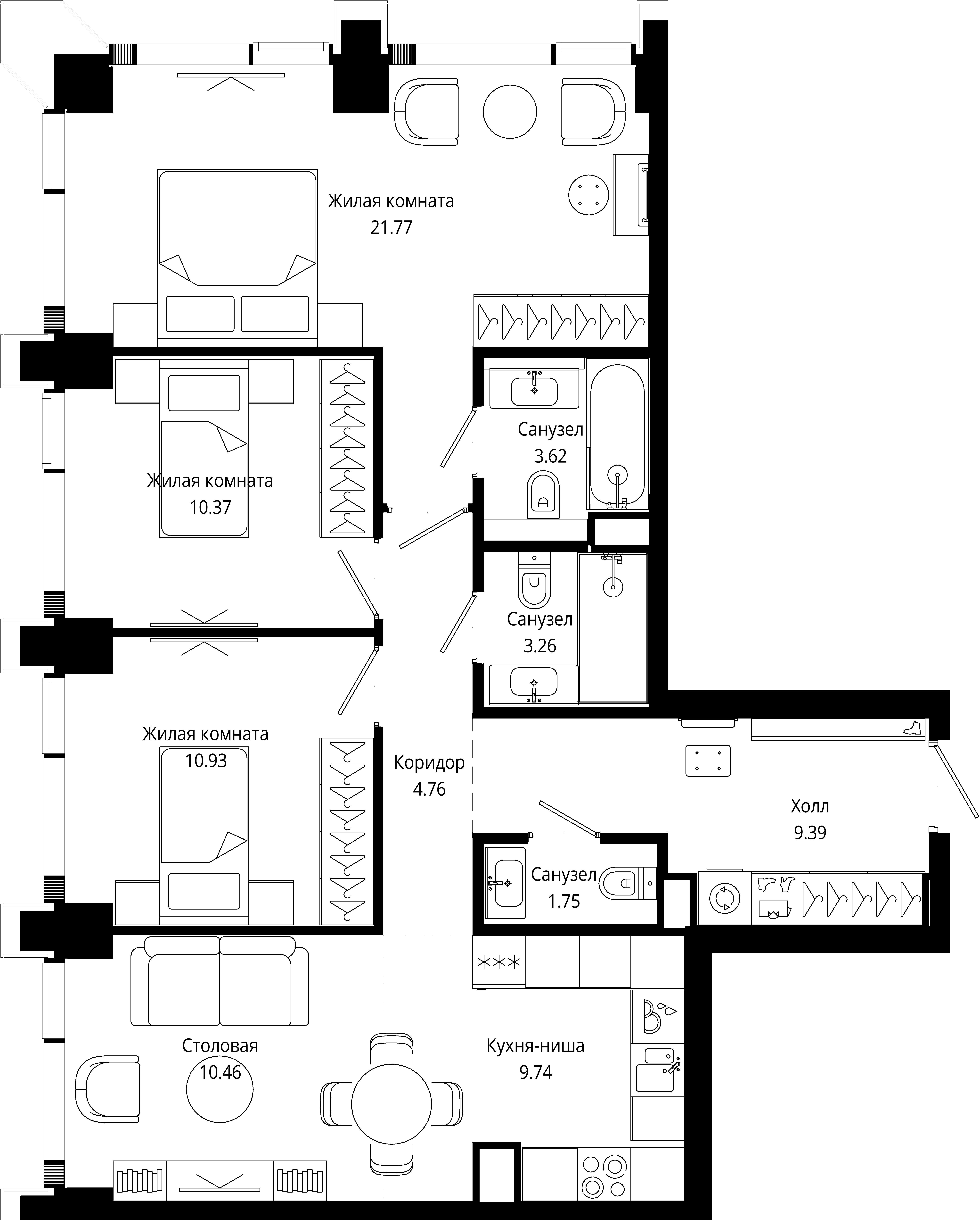 3-комнатная, 85,9 м² — 49 092 107 ₽