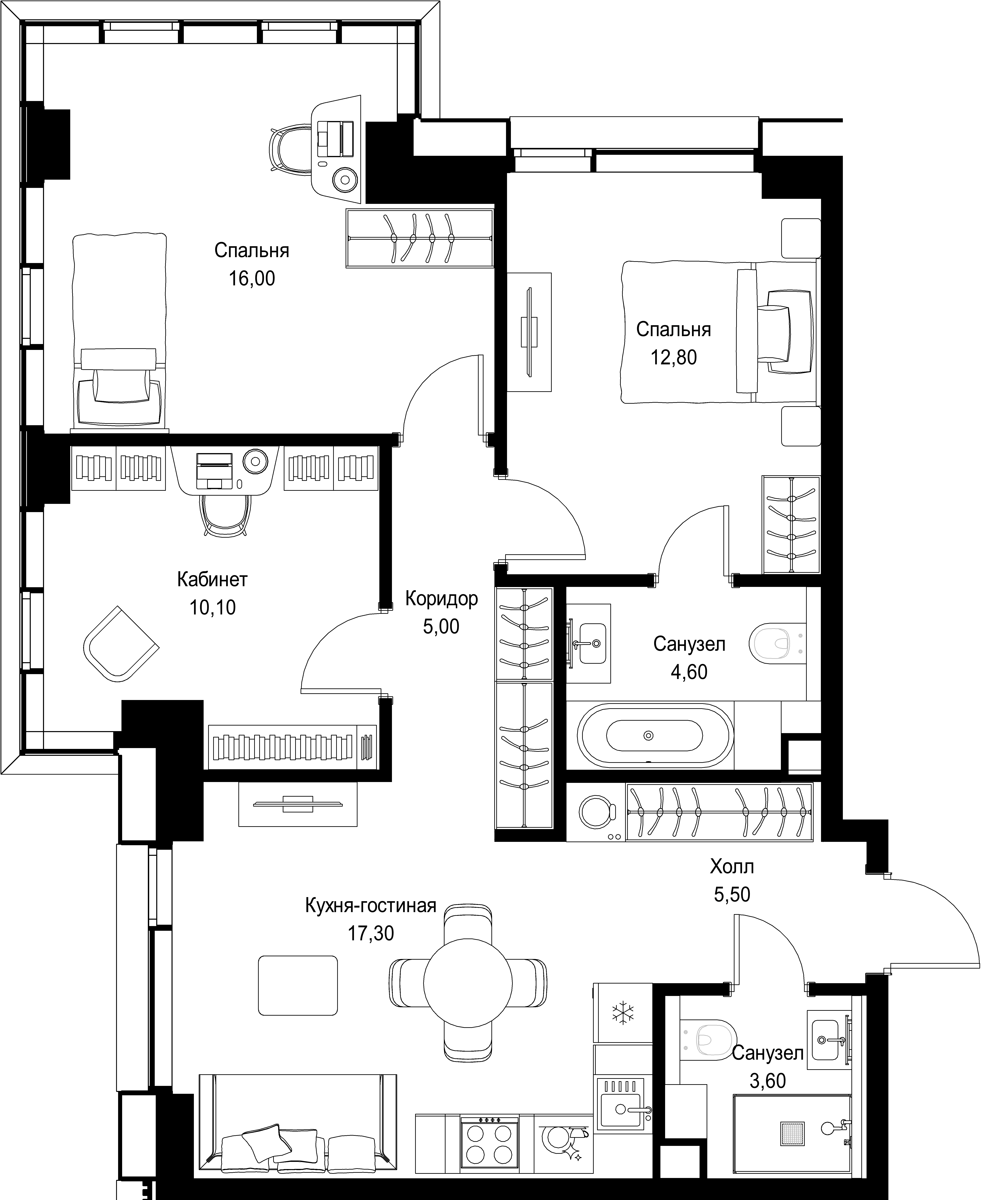 3-комнатная, 74,9 м² — 37 975 423 ₽