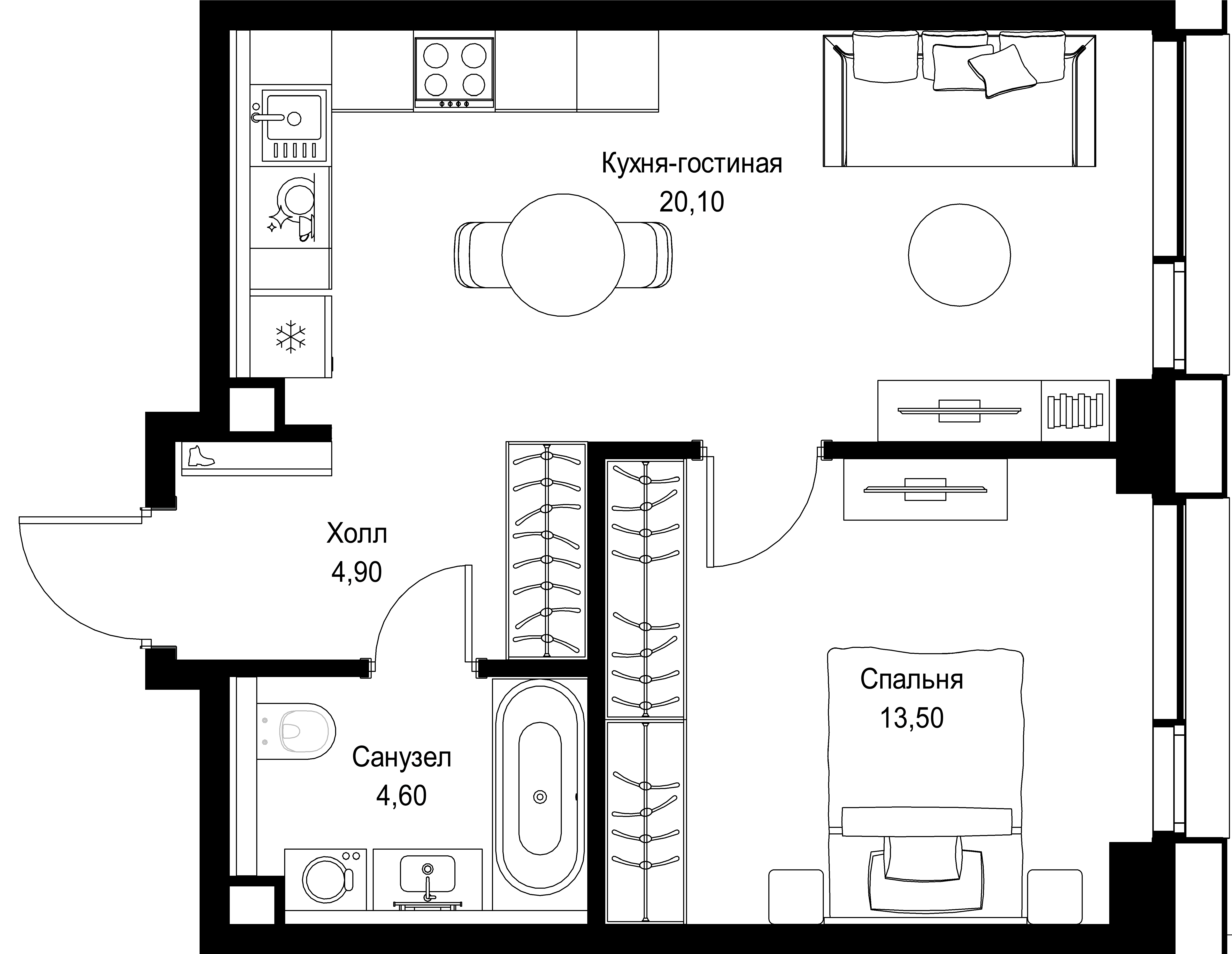1-комнатная, 43,1 м² — 23 797 234 ₽