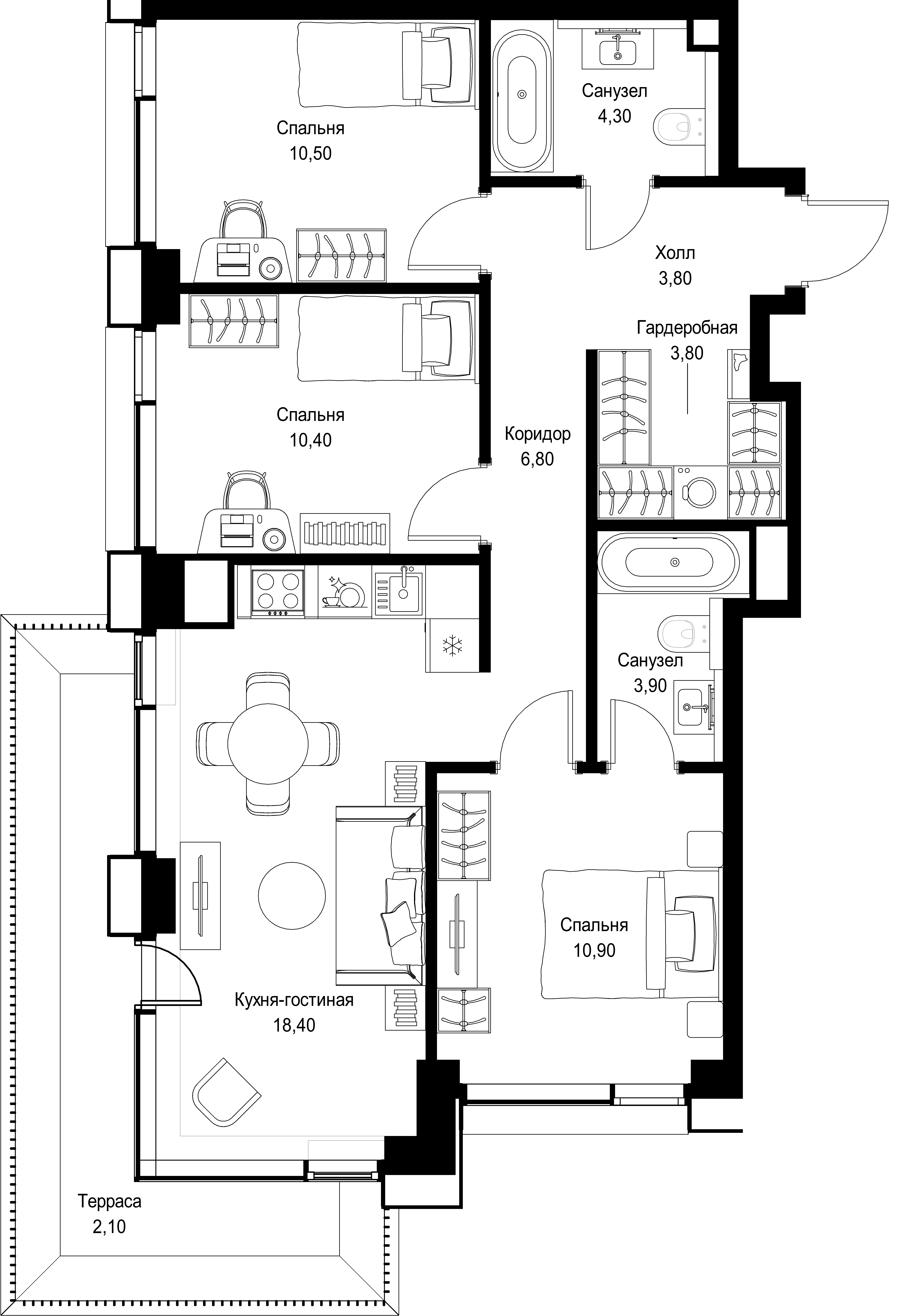 3-комнатная, 74,9 м² — 41 753 754 ₽