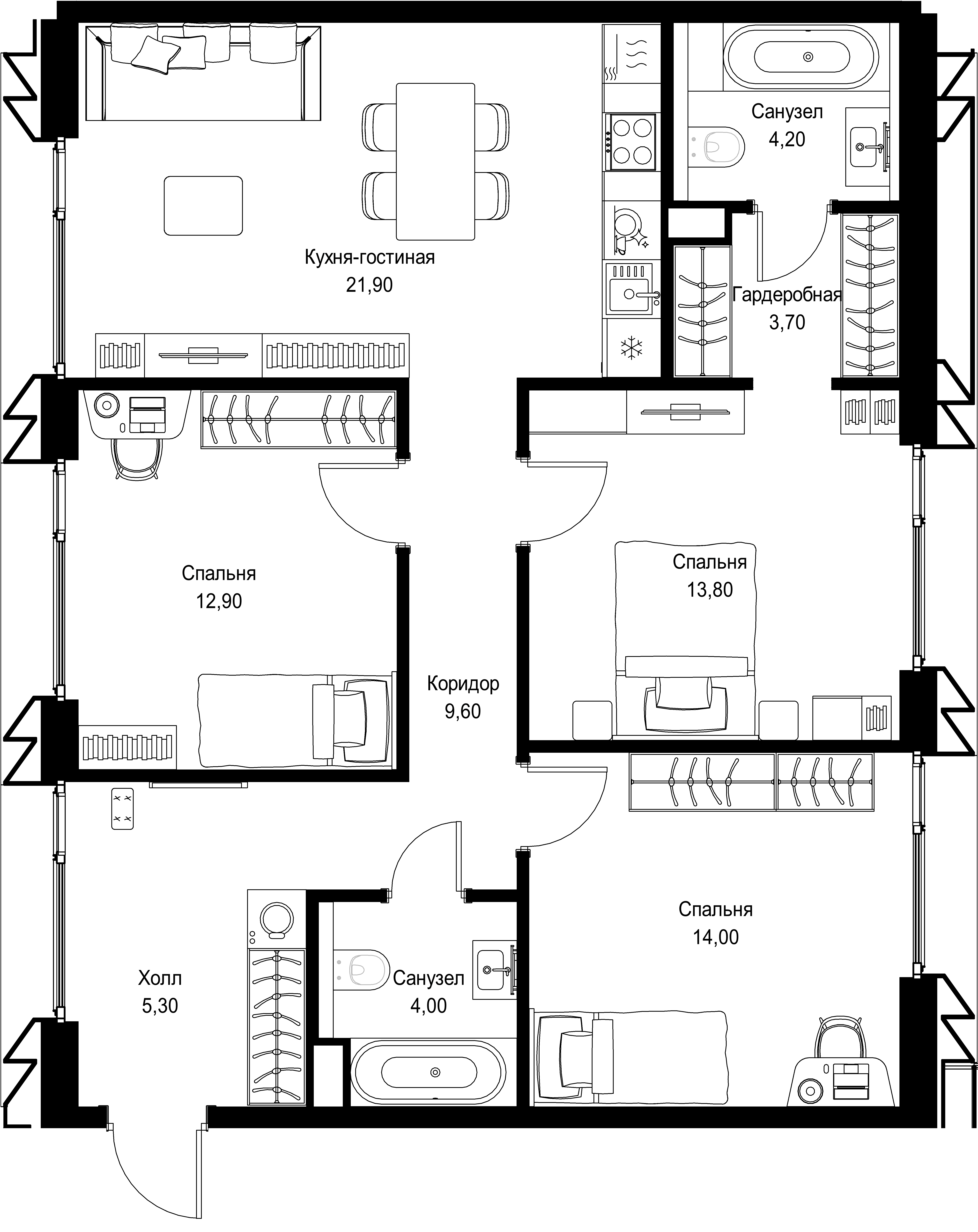 3-комнатная, 89,4 м² — 40 876 809 ₽