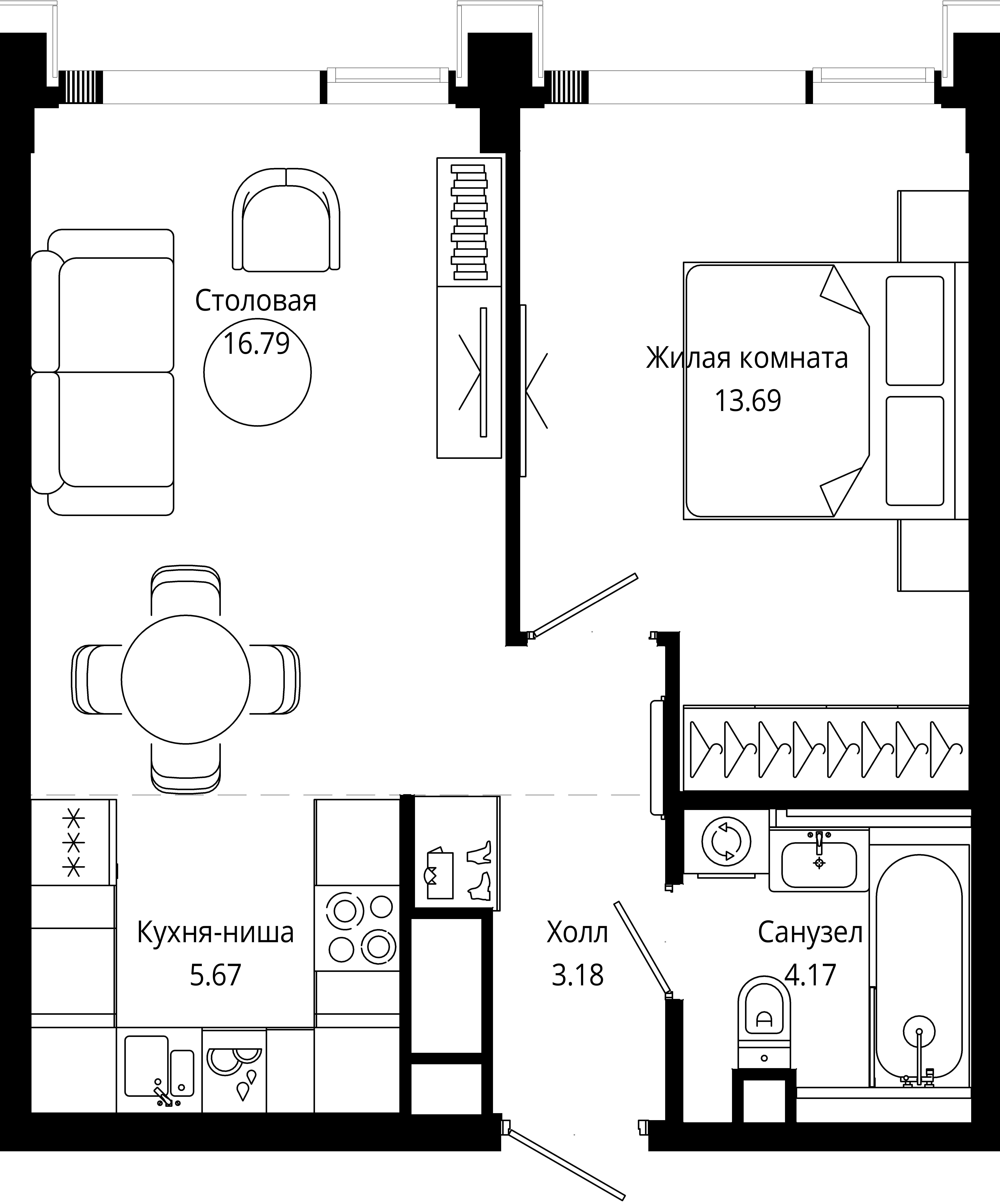 1-комнатная, 44,4 м² — 29 739 697 ₽