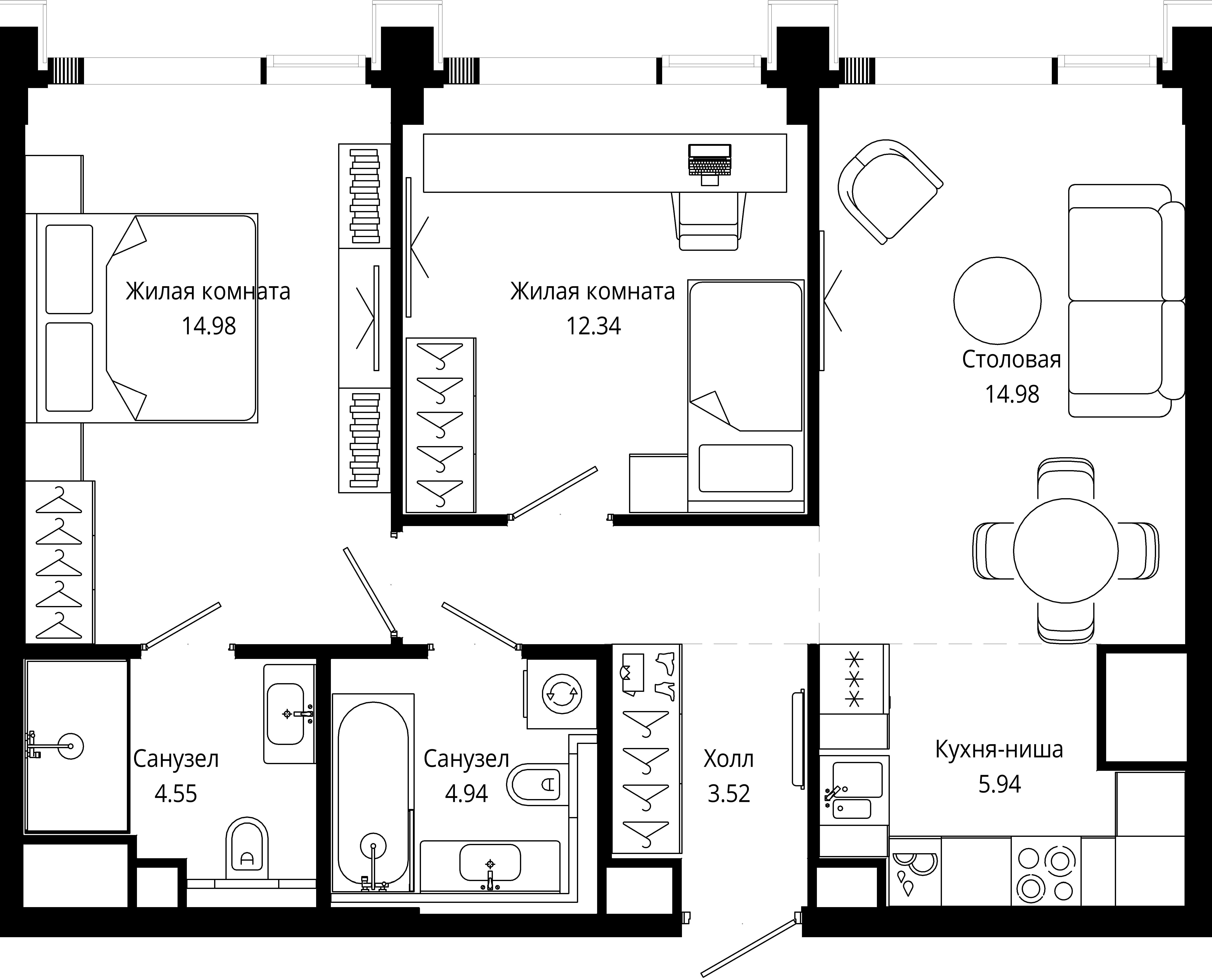 2-комнатная, 66,5 м² — 38 265 297 ₽