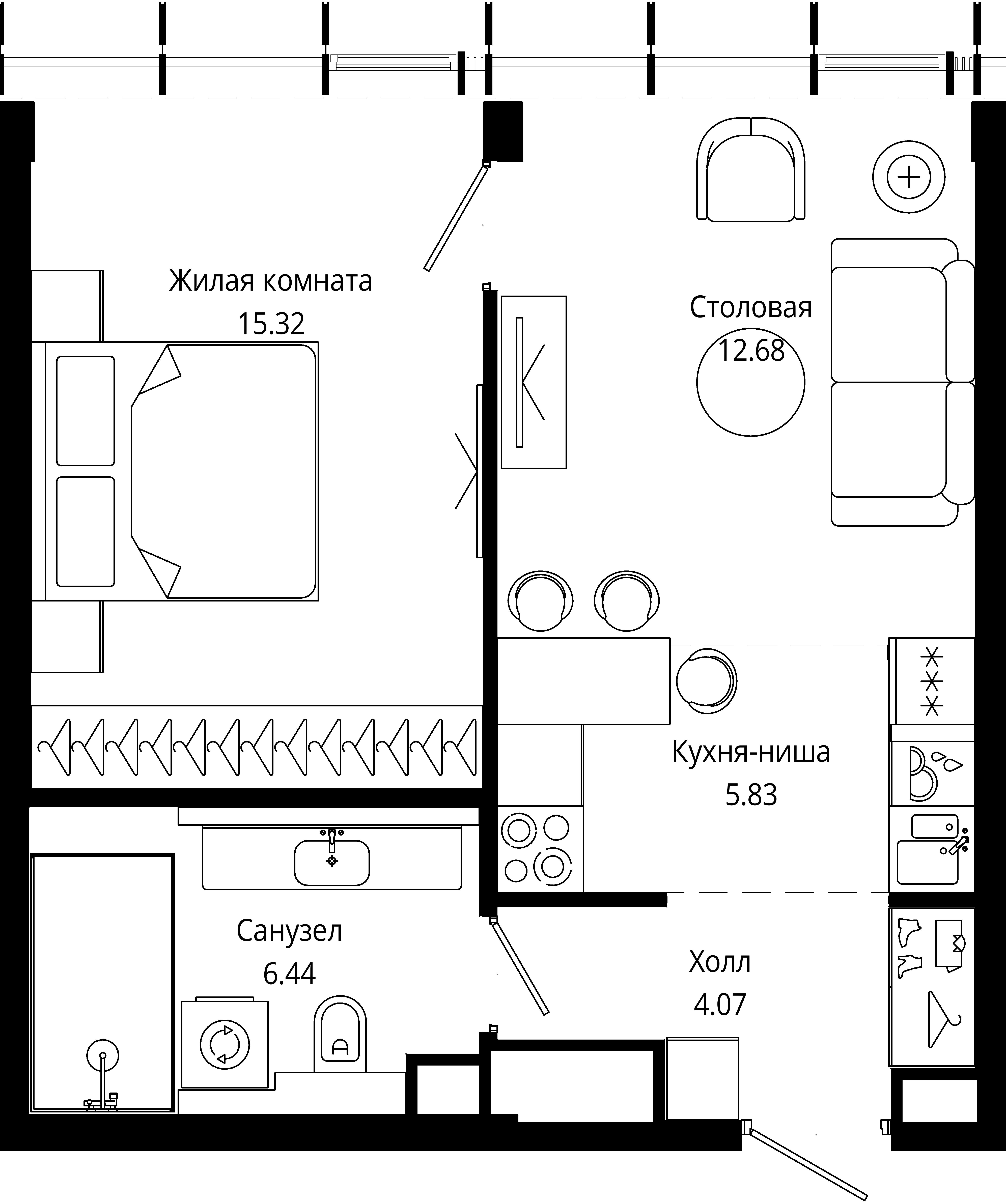 1-комнатная, 44 м² — 27 536 168 ₽
