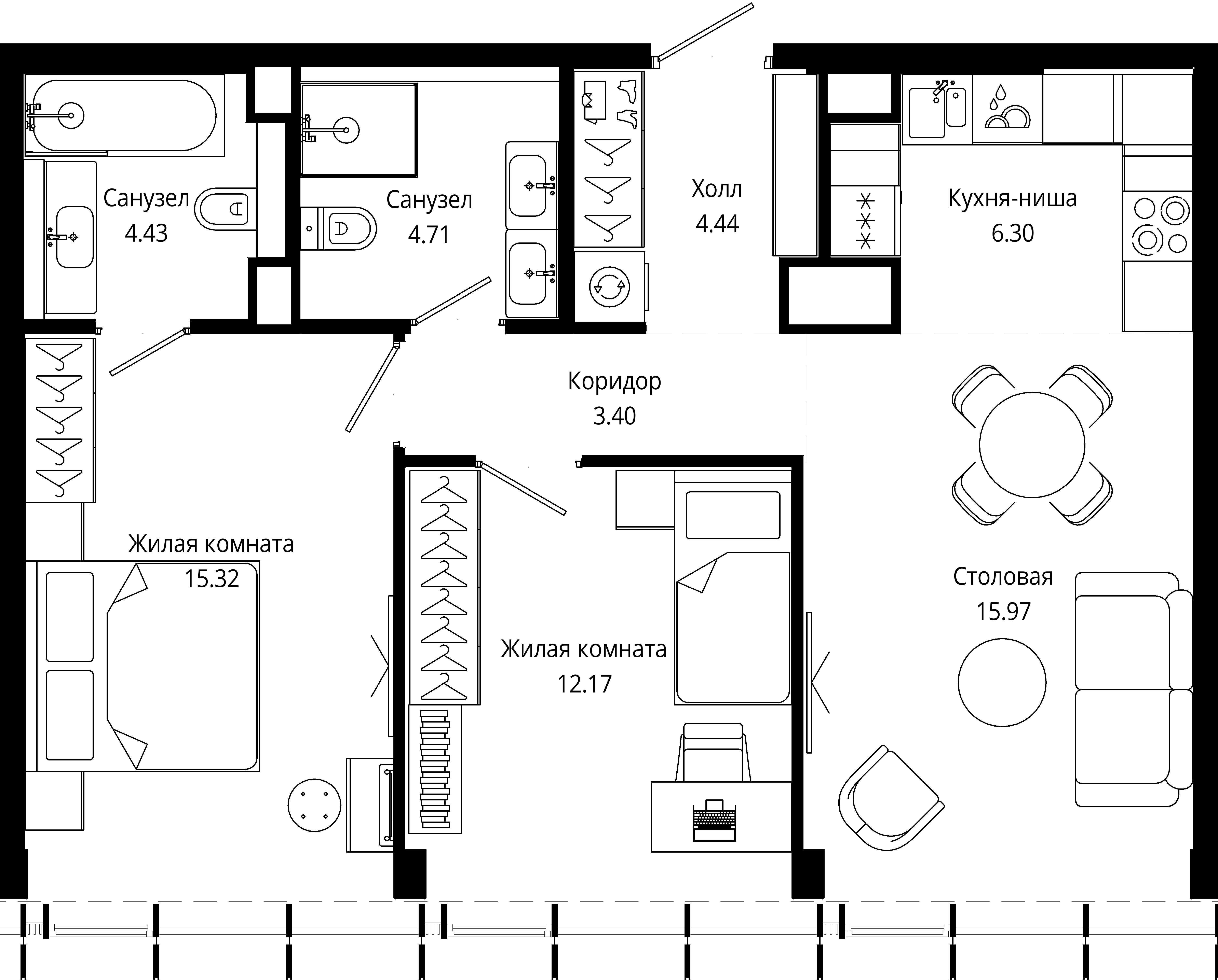 2-комнатная, 66,8 м² — 39 943 594 ₽
