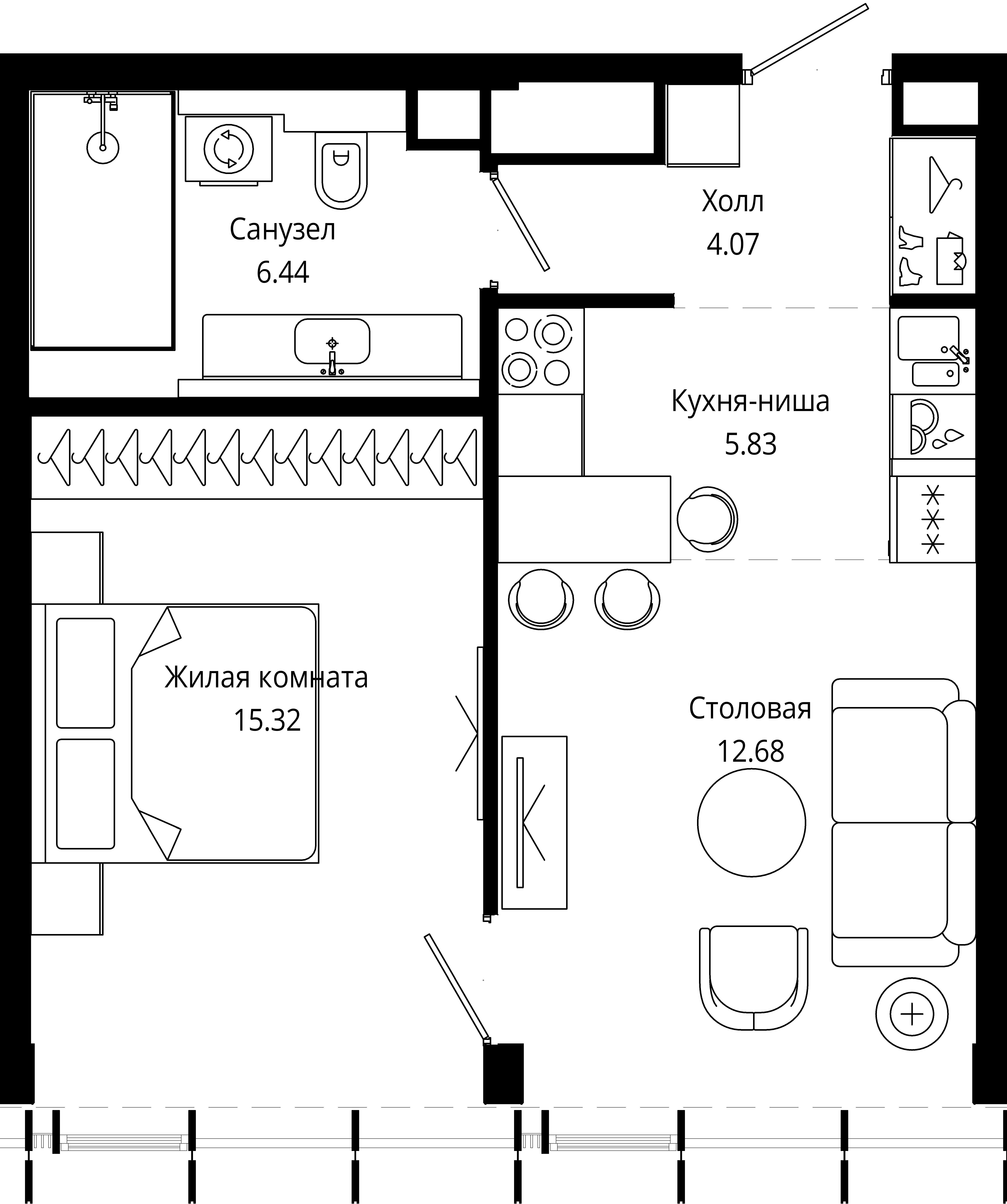 1-комнатная, 44 м² — 28 724 344 ₽