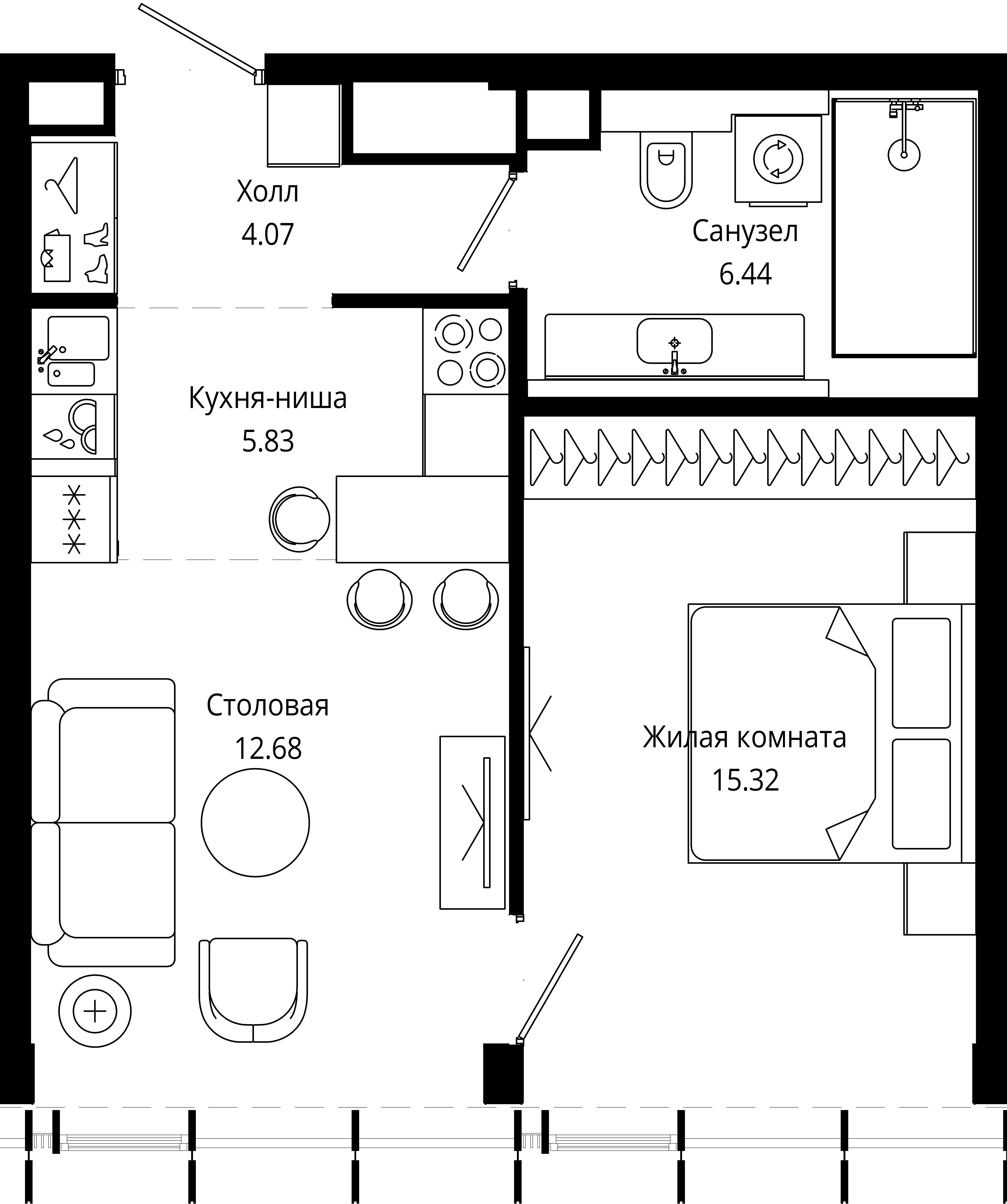 1-комнатная, 44,1 м² — 29 381 272 ₽