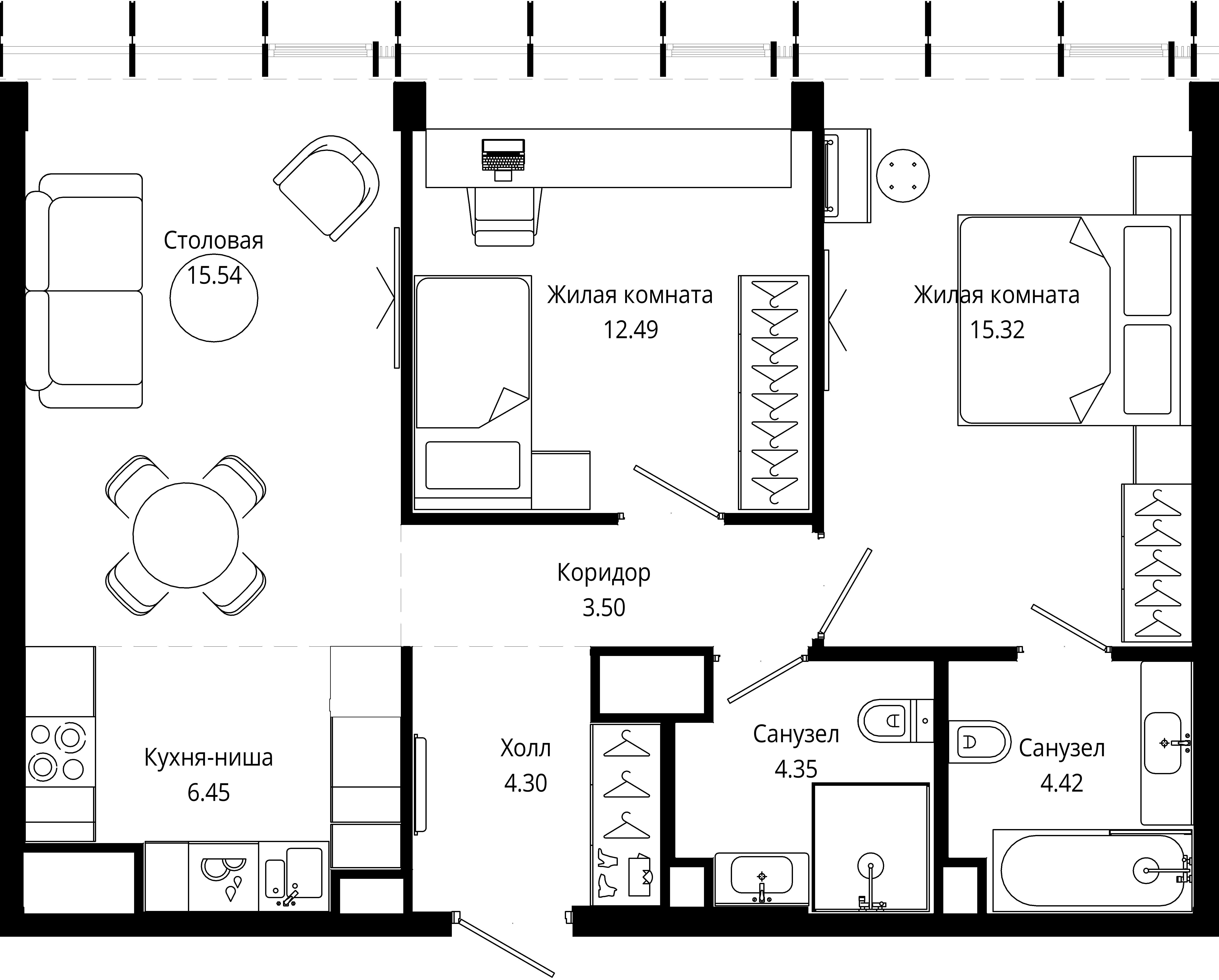 2-комнатная, 66,4 м² — 39 852 881 ₽