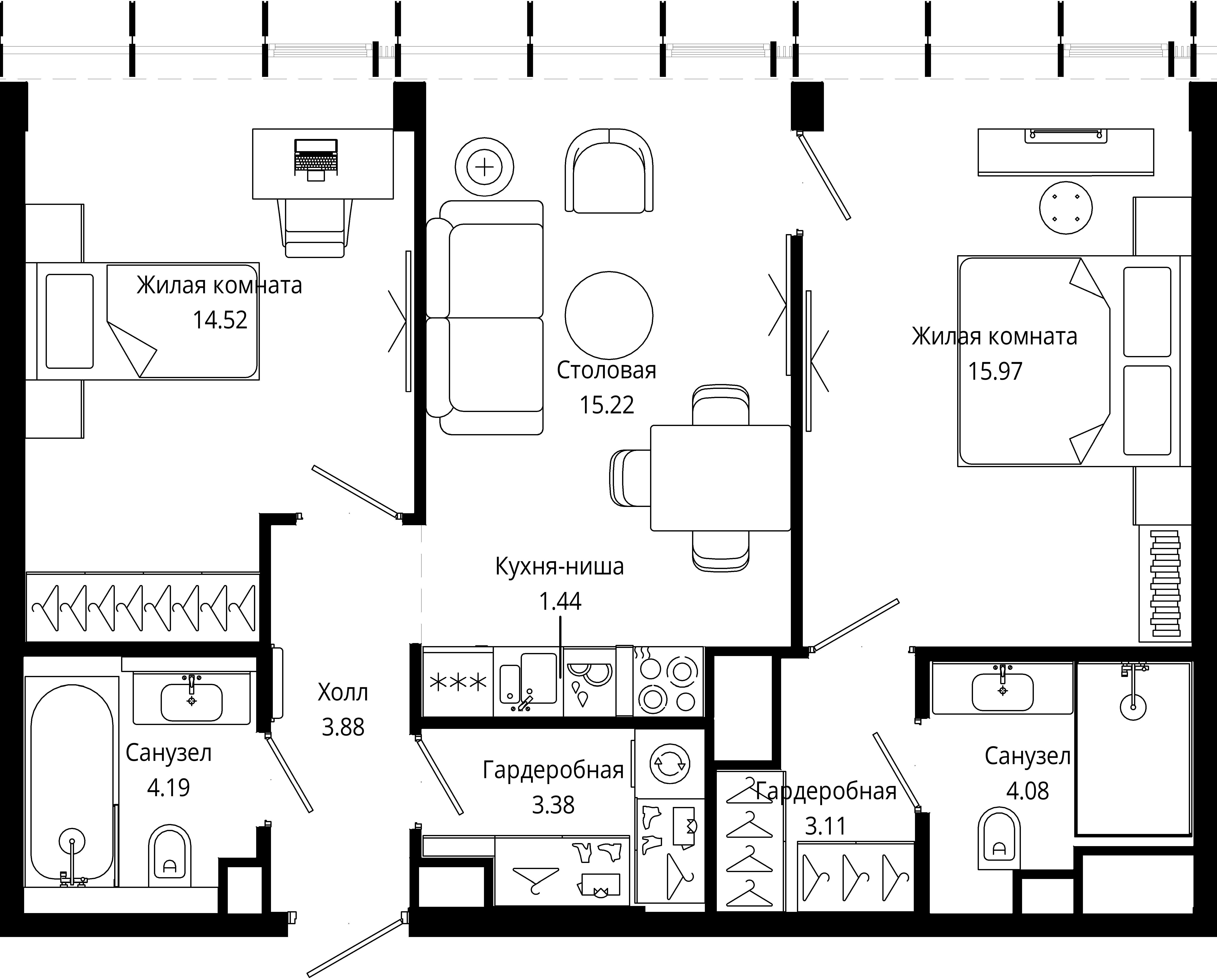 2-комнатная, 65,9 м² — 39 552 784 ₽