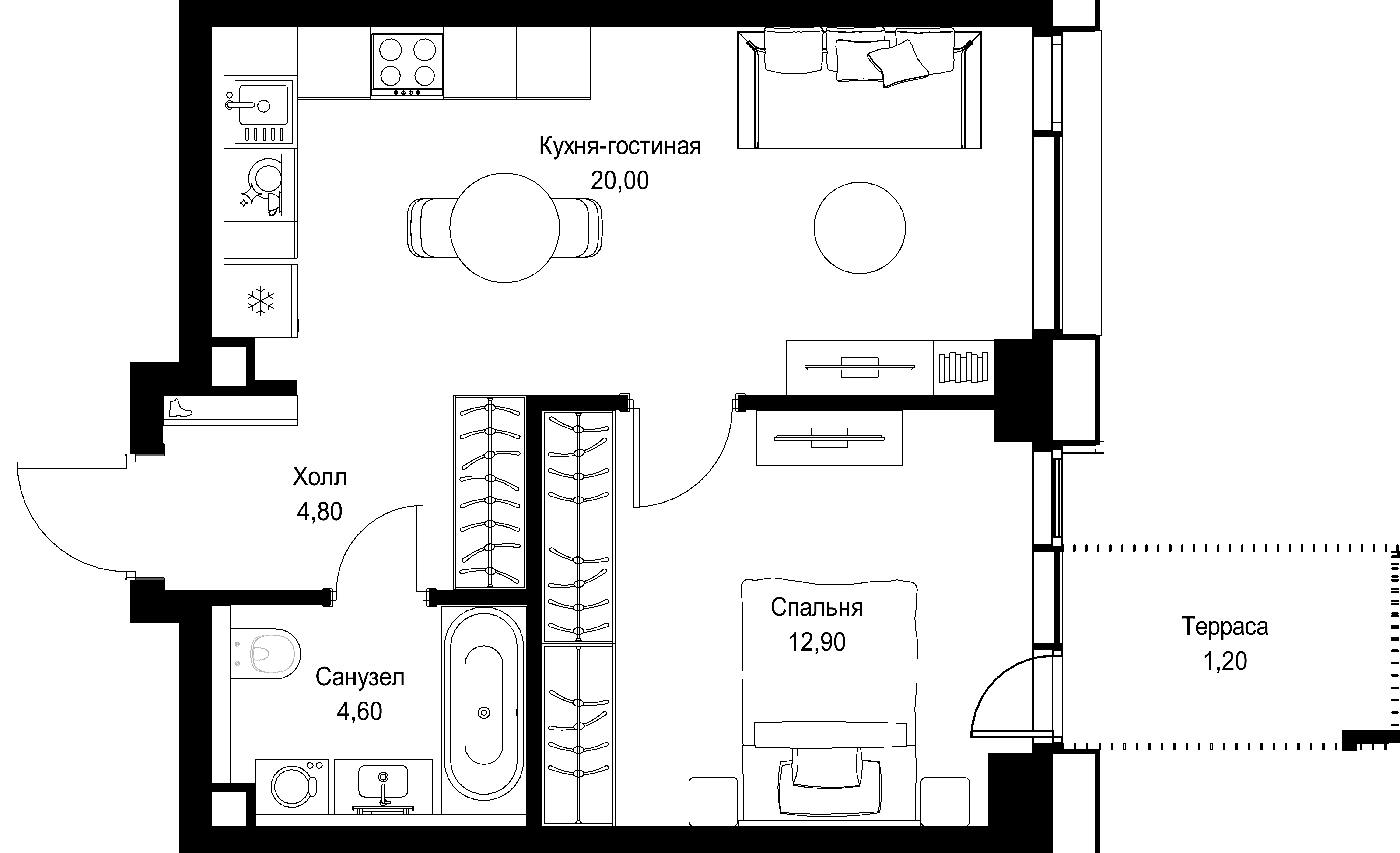 1-комнатная, 43,5 м² — 24 526 387 ₽