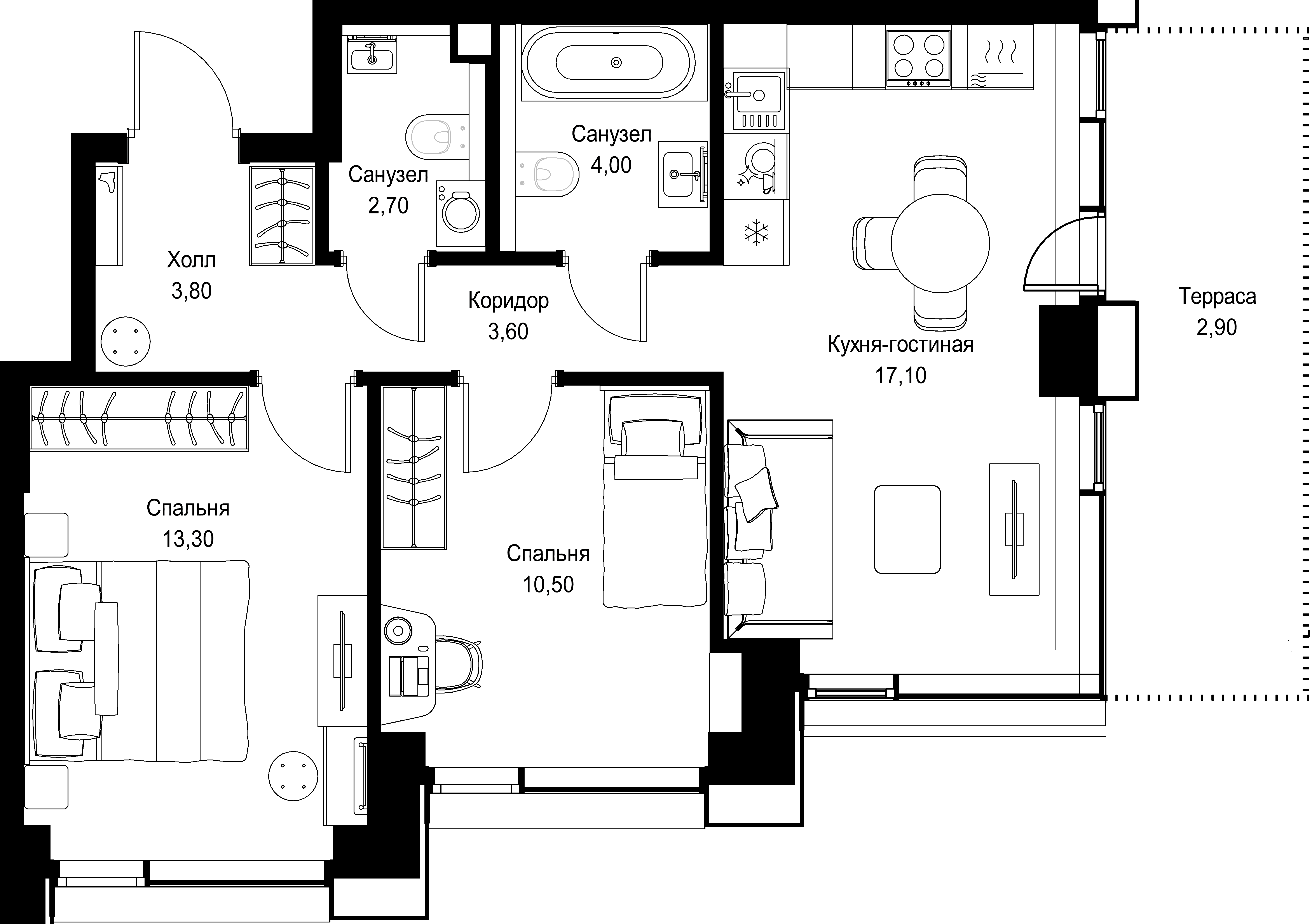 2-комнатная, 57,9 м² — 34 141 603 ₽