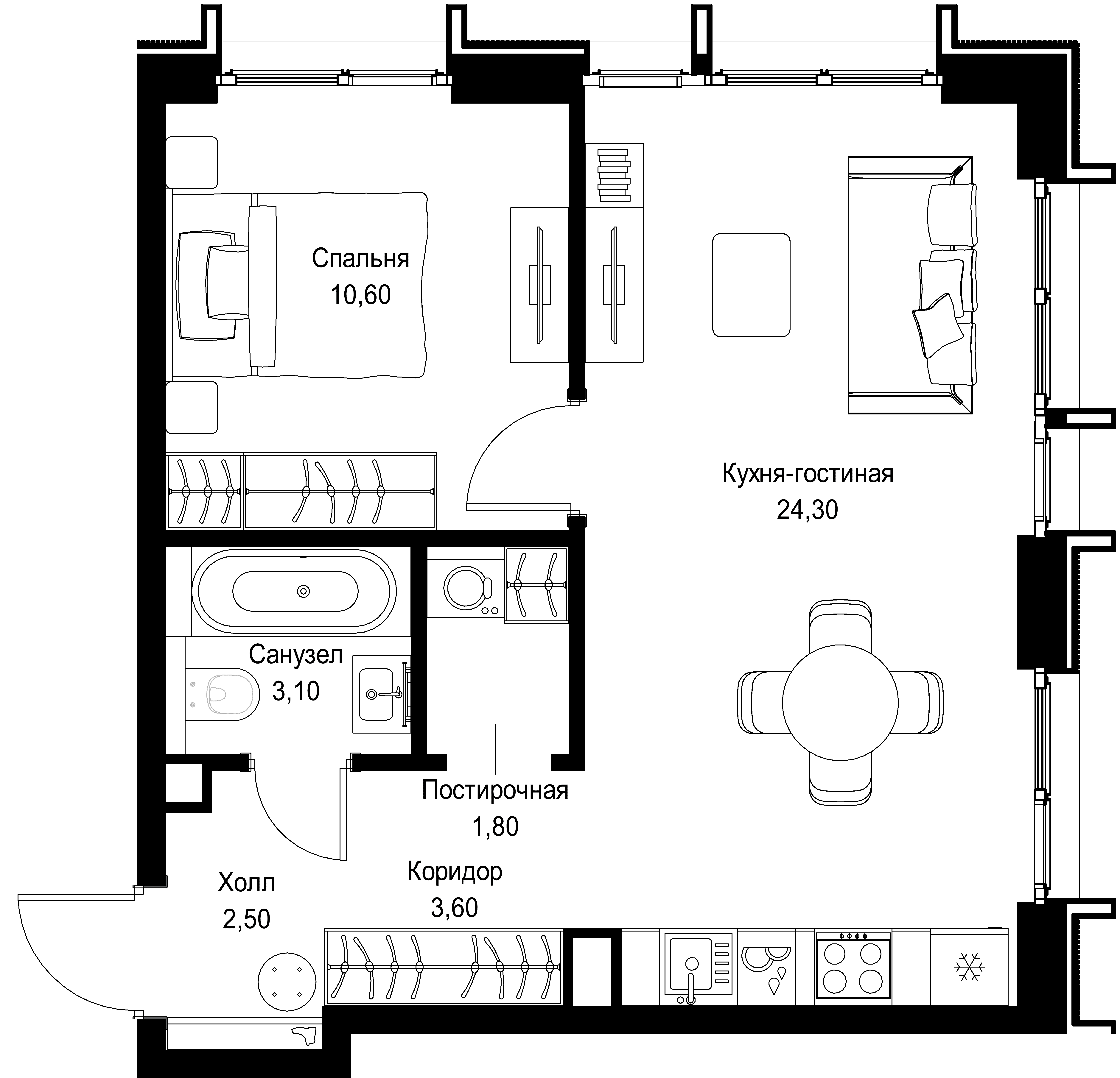 1-комнатная, 45,9 м² — 26 590 329 ₽