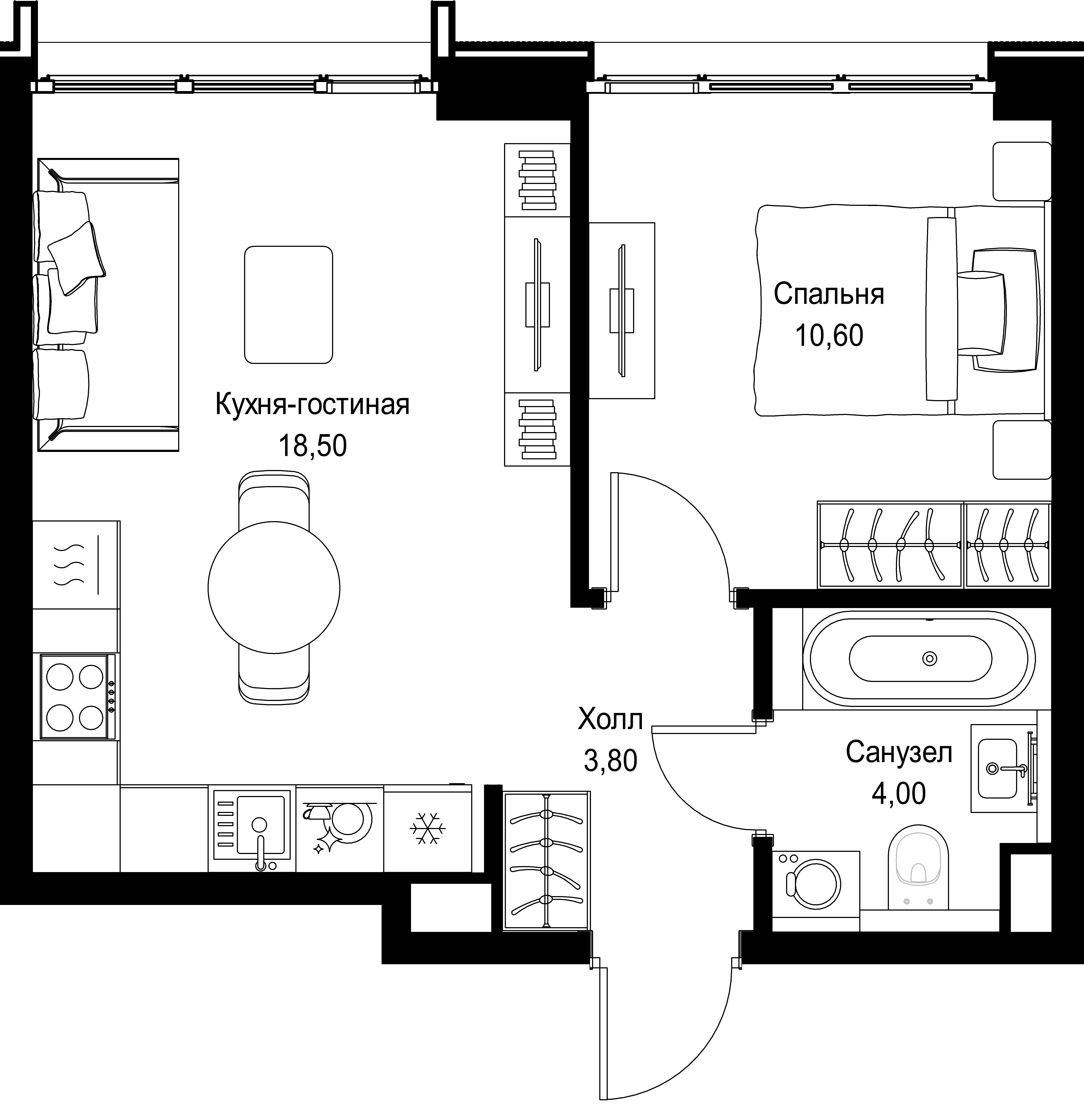 1-комнатная, 36,9 м² — 21 551 814 ₽