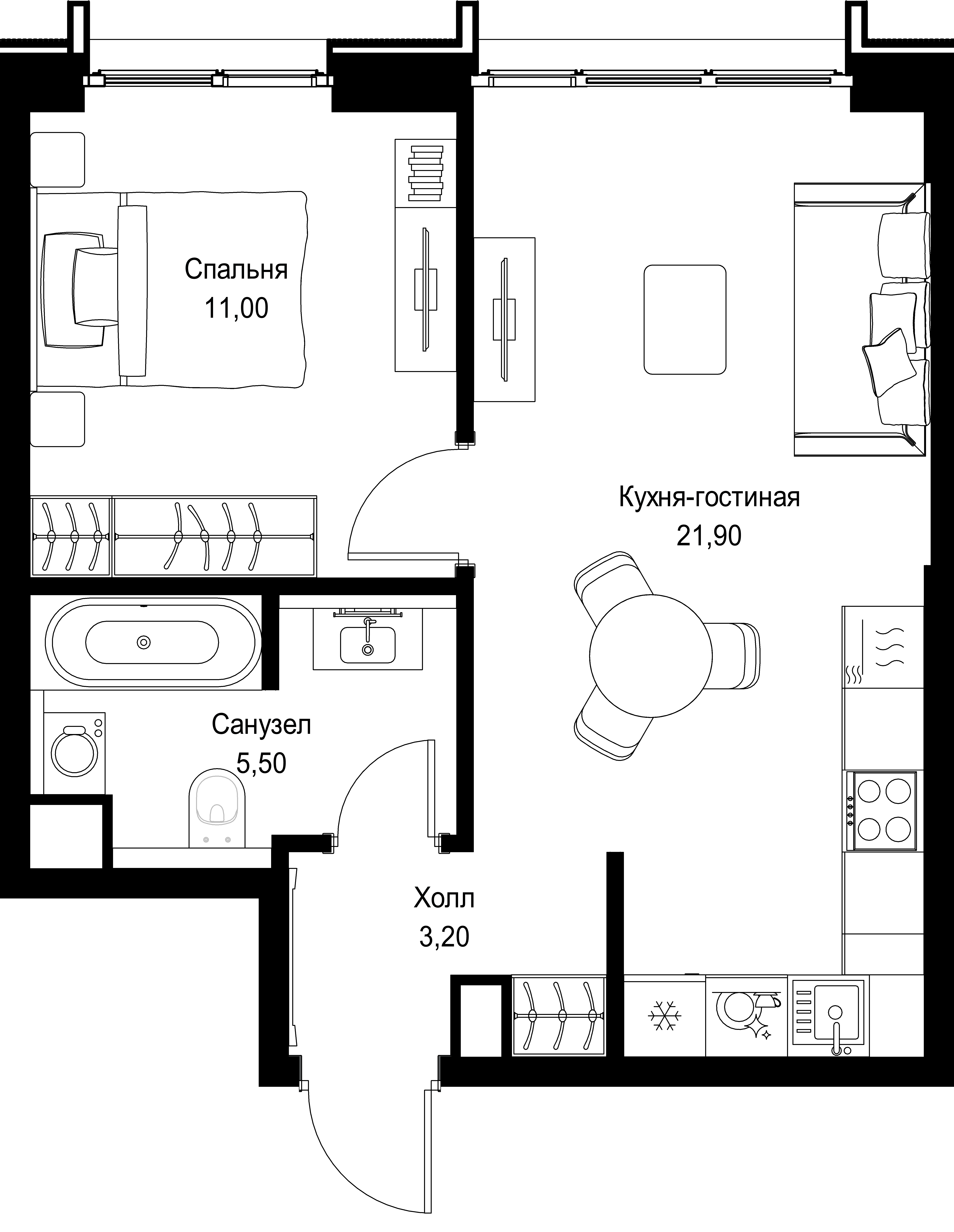 1-комнатная, 41,6 м² — 23 300 992 ₽