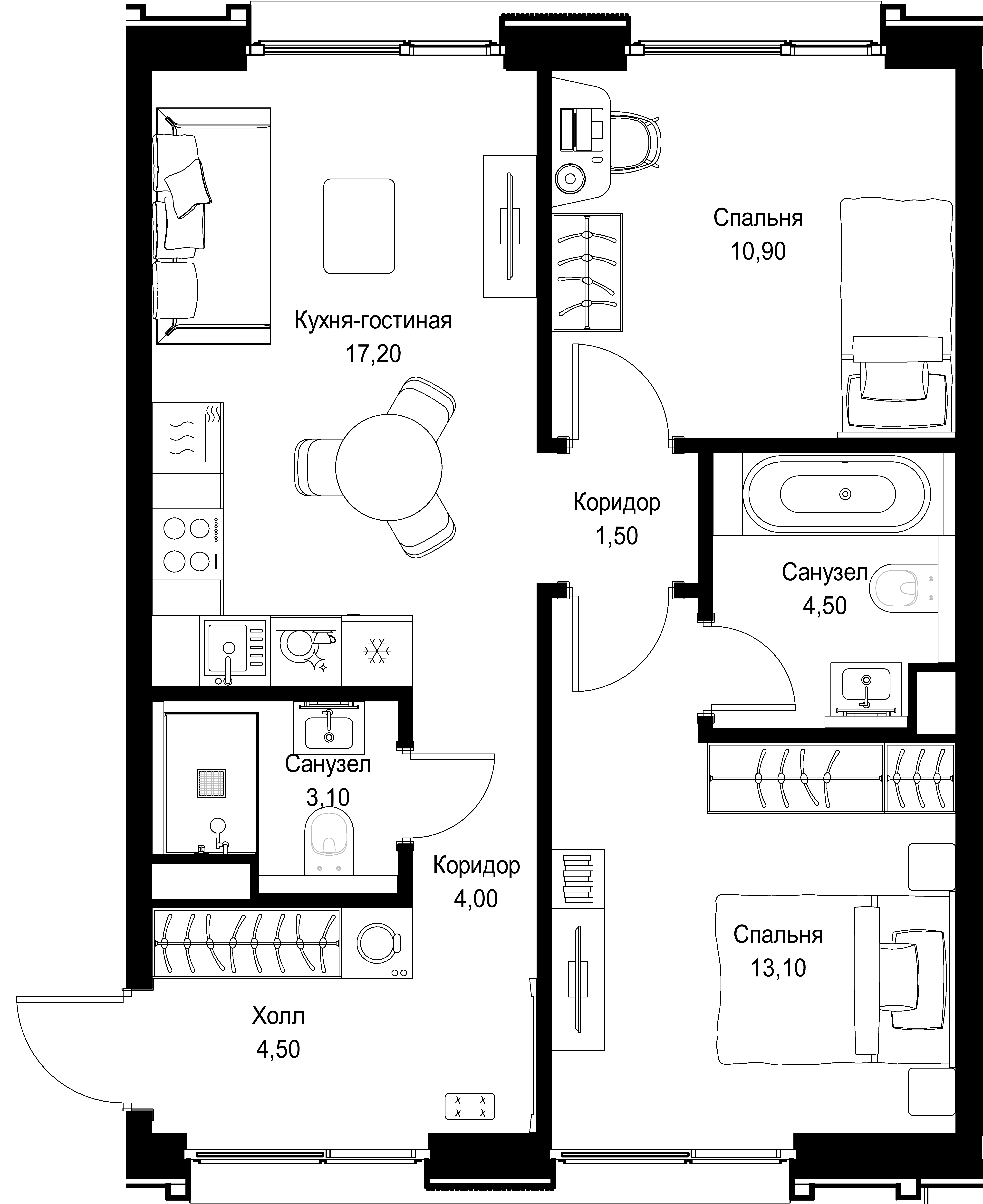 2-комнатная, 58,8 м² — 32 091 570 ₽