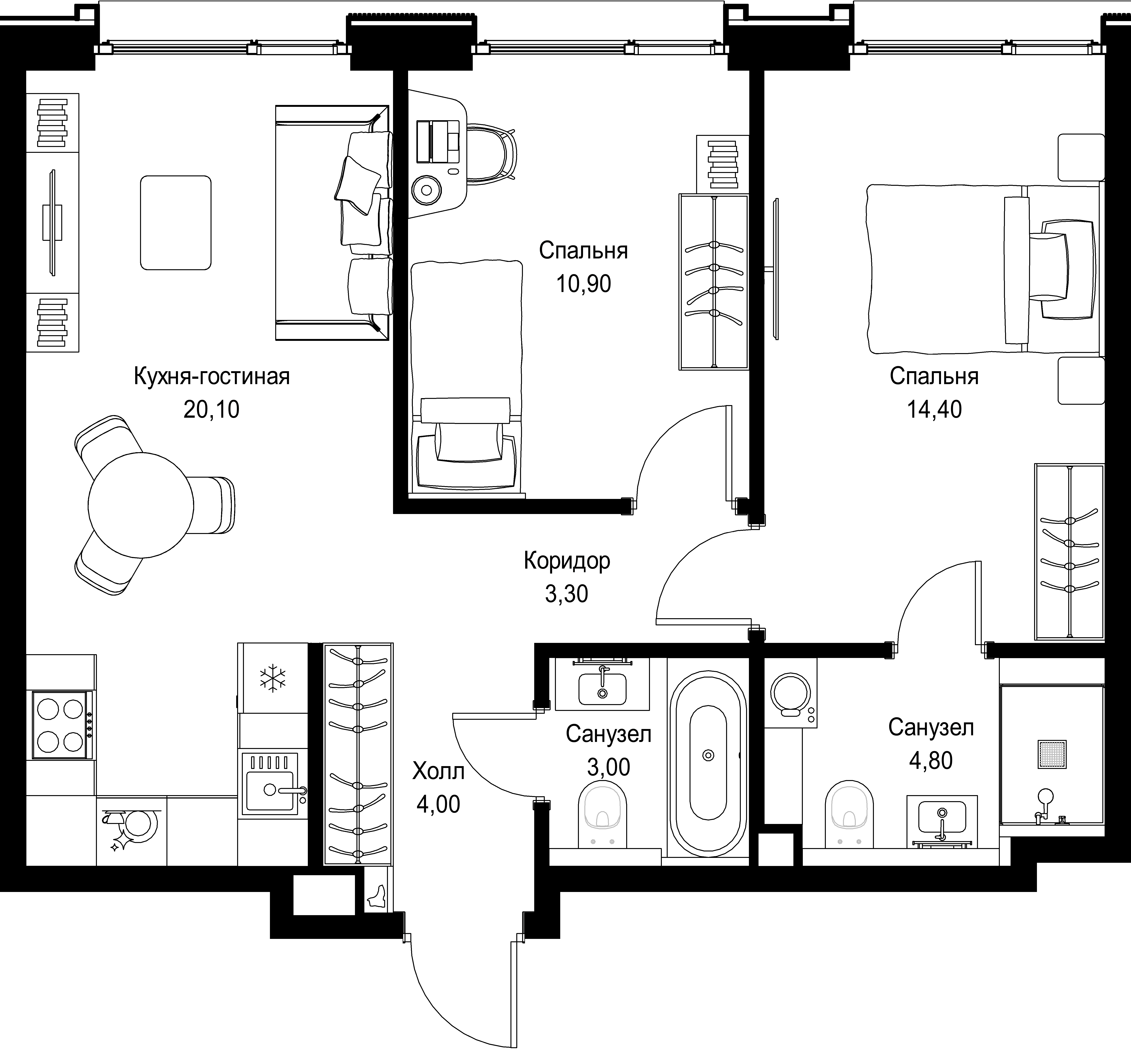 2-комнатная, 60,5 м² — 32 059 555 ₽