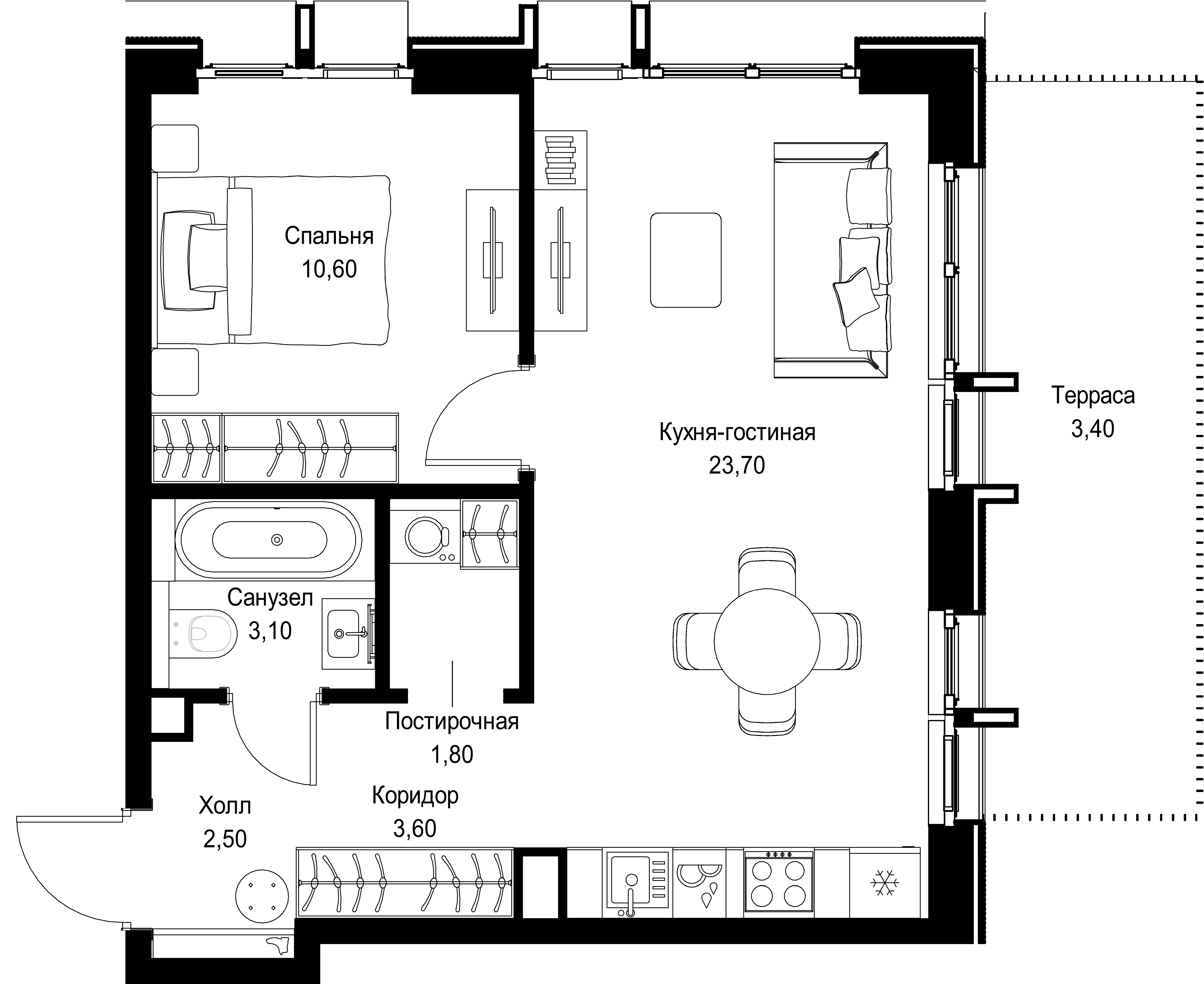 1-комнатная, 48,7 м² — 30 553 406 ₽